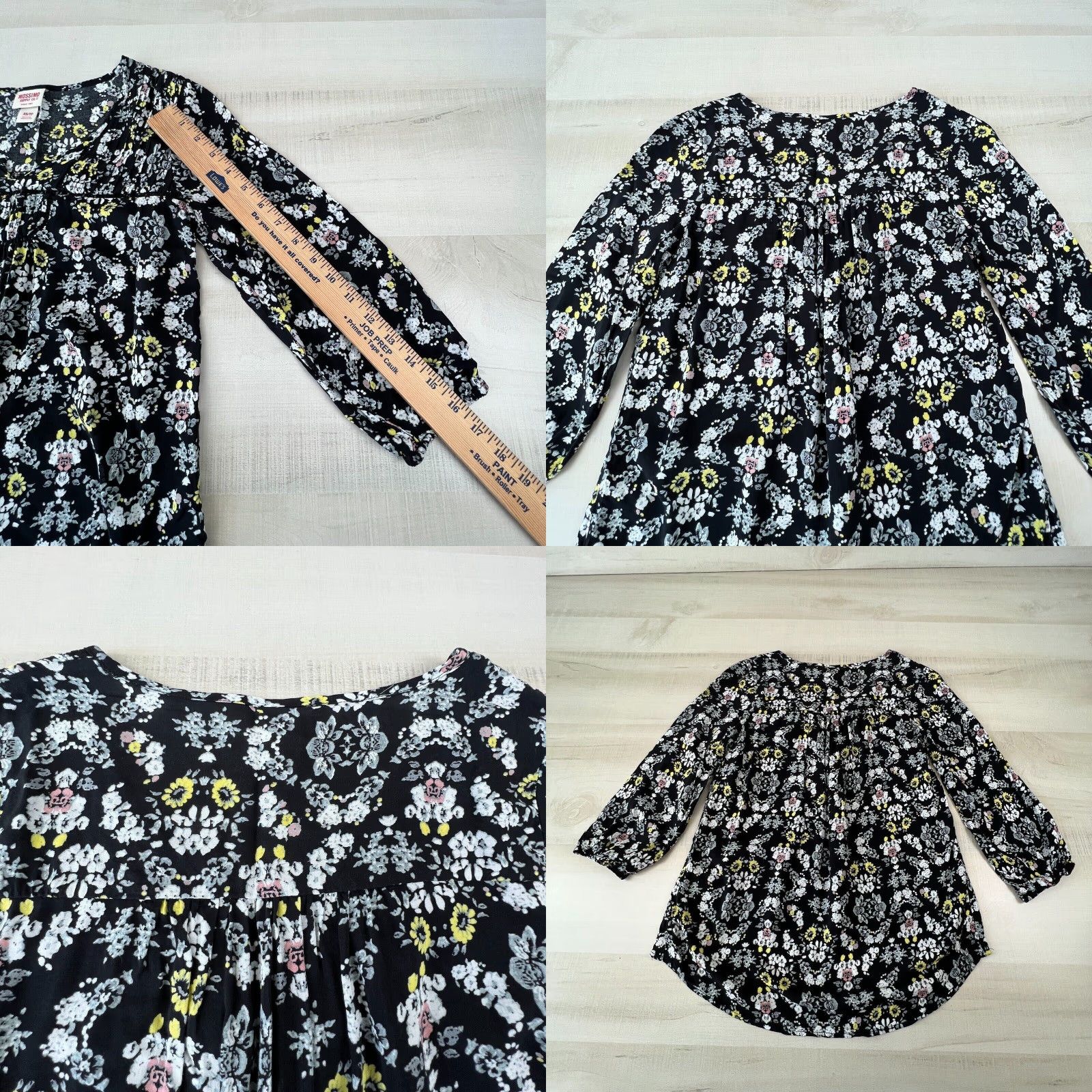Mossimo Mossimo Women's XS Black Floral Peasant Blouse 3/4 Sleeves Top Size XS / US 0-2 / IT 36-38 - 8 Thumbnail