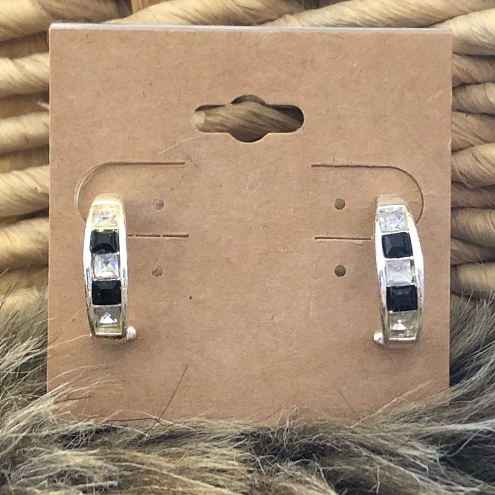Vintage Vintage silver square stone half hoop earrings Size ONE SIZE - 1 Thumbnail