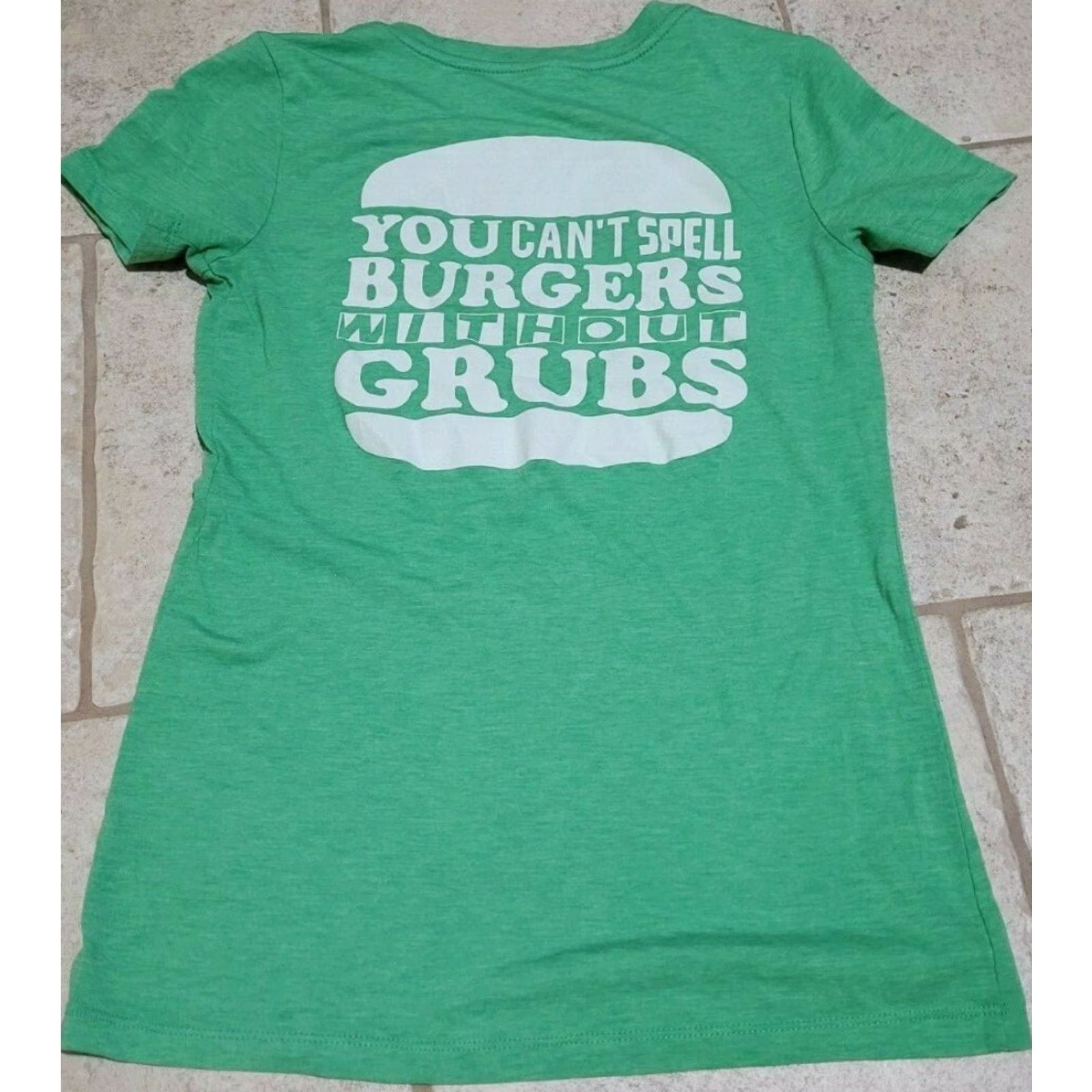 Bell Womens T Shirt V-Neck Grub's Bar & Grille Logo Graphic Solid Green Medium Bella M Casual Shirts Womens Size M / US 6-8 / IT 42-44 - 3 Thumbnail