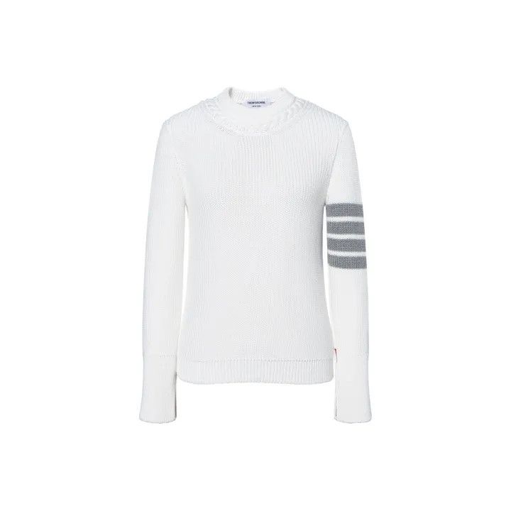 Thom Browne Thom Browne White Striped Crewneck Sweater for Women 0079 Size M / US 6-8 / IT 42-44 - 1 Thumbnail