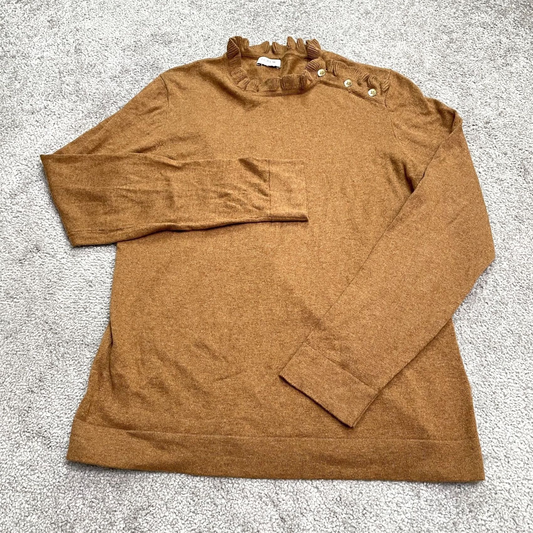 J.Crew J.Crew Pullover Sweater Women S Crew Neck Brown Cotton Knit Buttons Ruffle Casual Summer Spring Fall Size S / US 4 / IT 40 - 2 Thumbnail