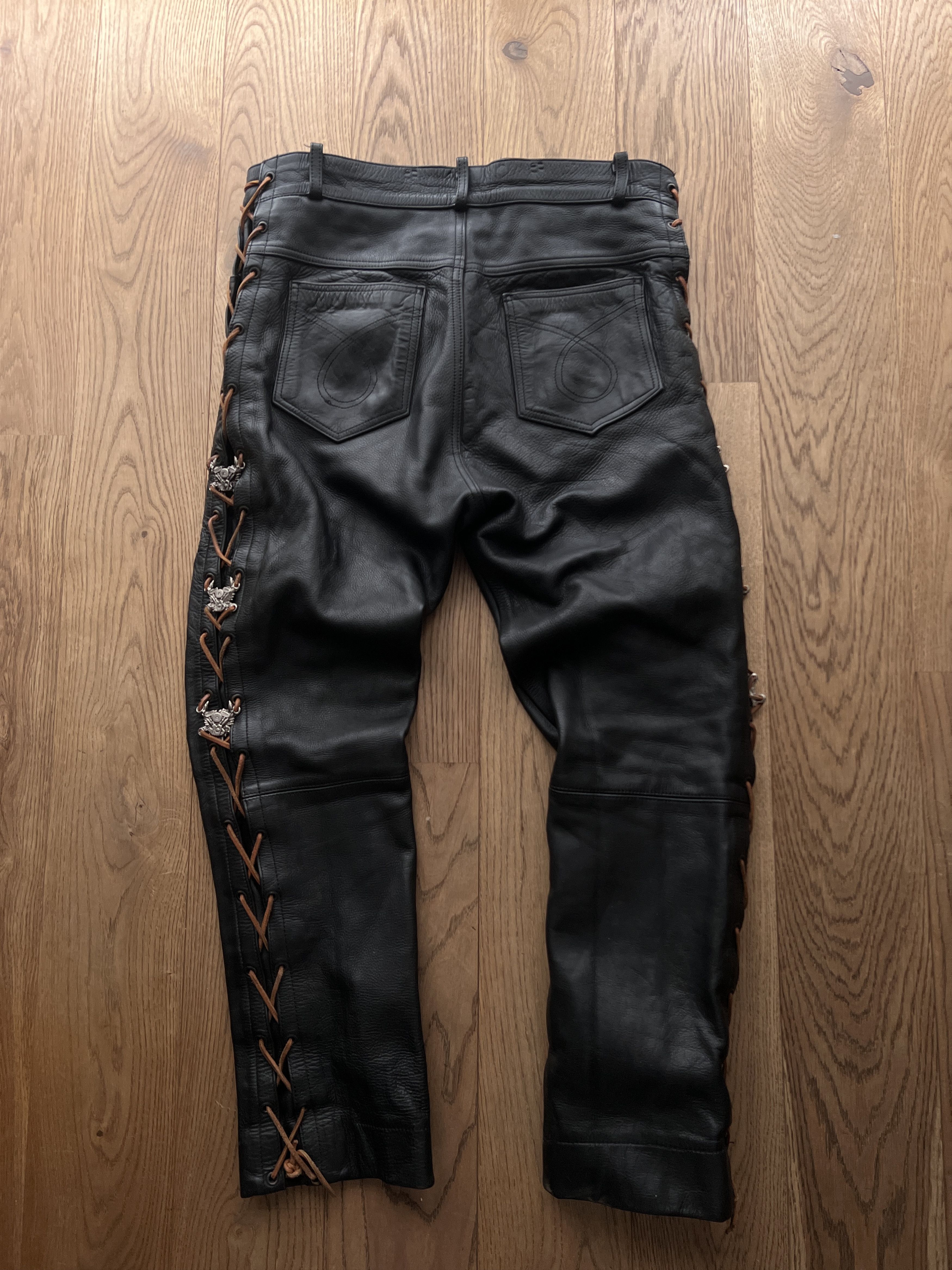 Hysteric Glamour SICK! Real leather vtg lace up pants cowboy core opium biker Size US 34 / EU 50 - 24 Thumbnail