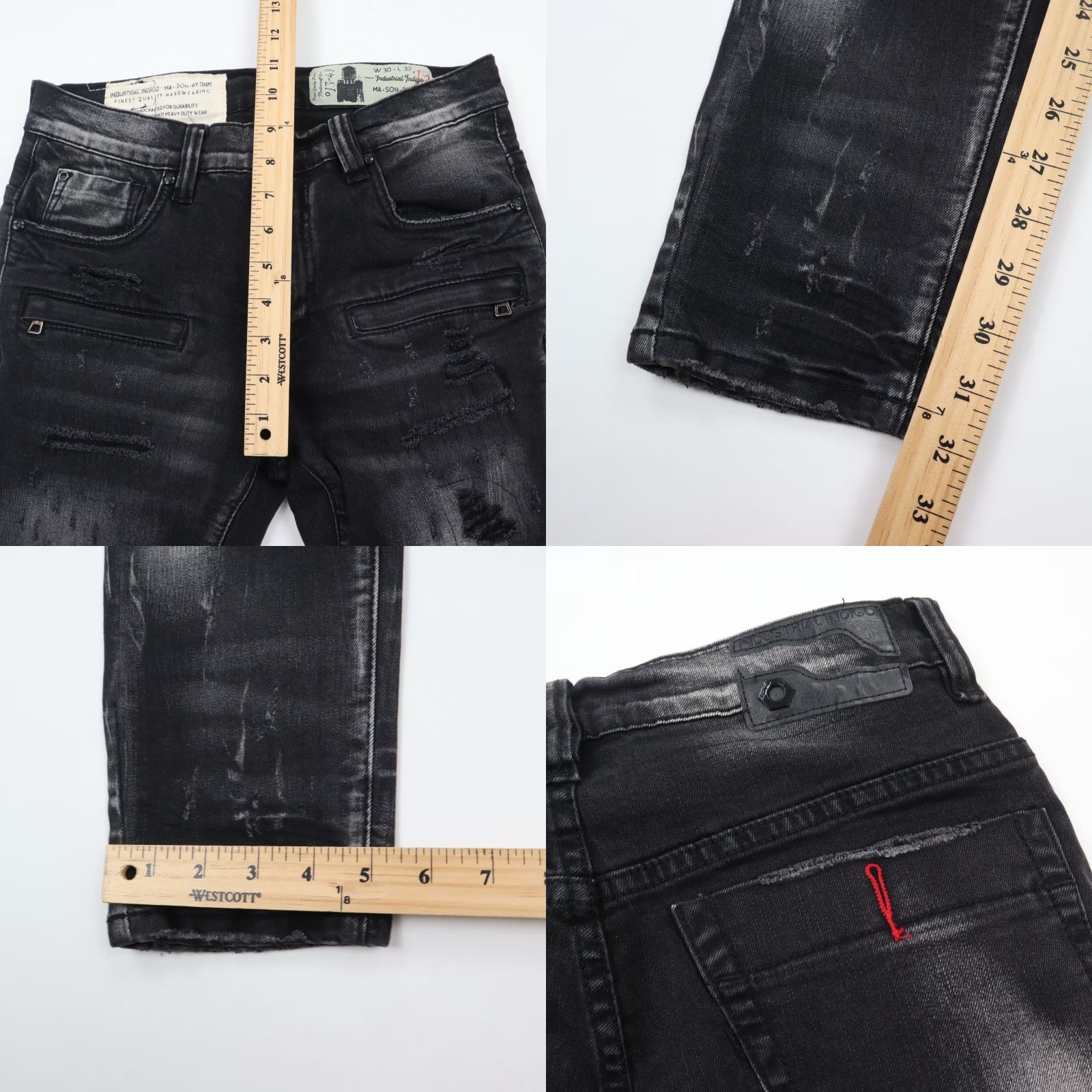 Industrial Indigo Jeans Mens 30x32 Skinny Stretch Black Denim
