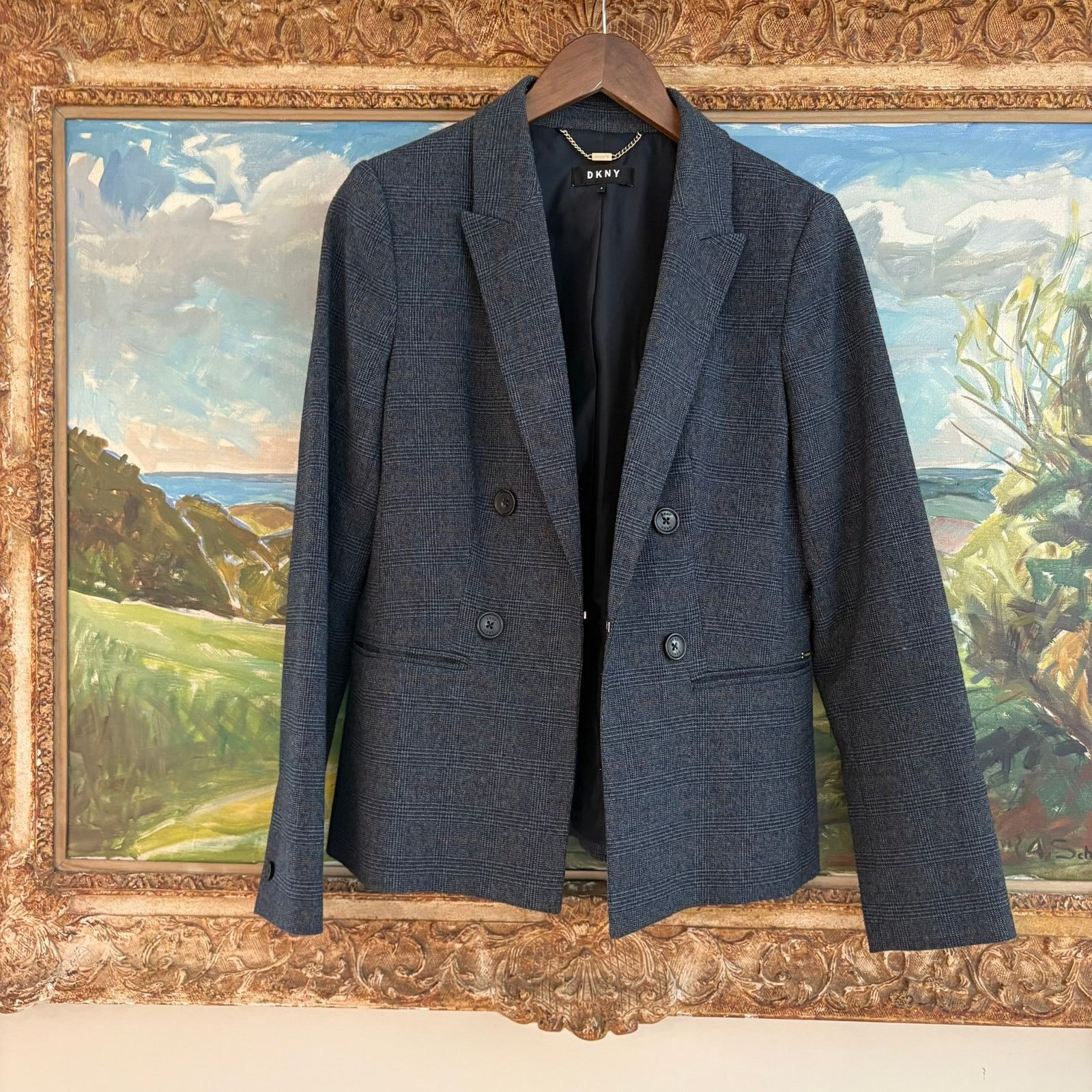 DKNY DKNY Glen Plaid Prince Of Wales Check Double Breasted Blazer Size M / US 6-8 / IT 42-44 - 2 Thumbnail