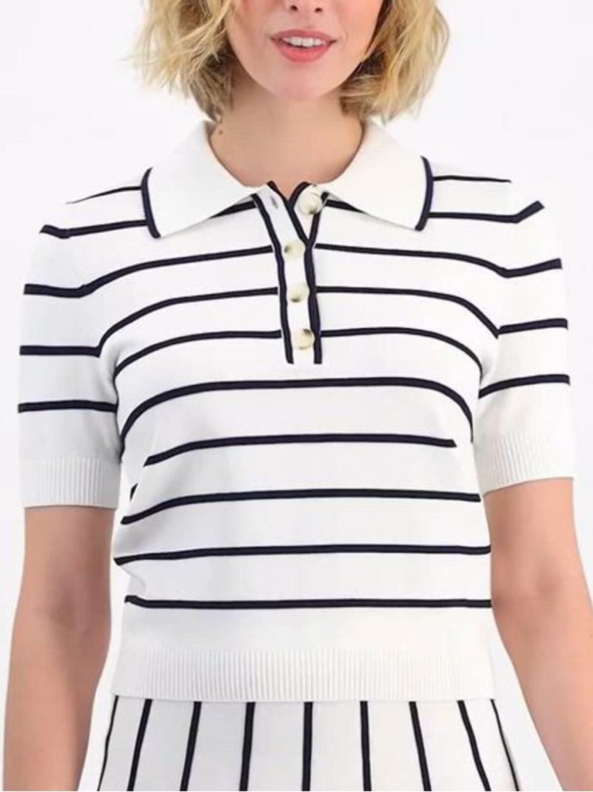 Other On 34th / Striped Knit Short Sleeve Polo Sweater Top Size M / US 6-8 / IT 42-44 - 1 Thumbnail