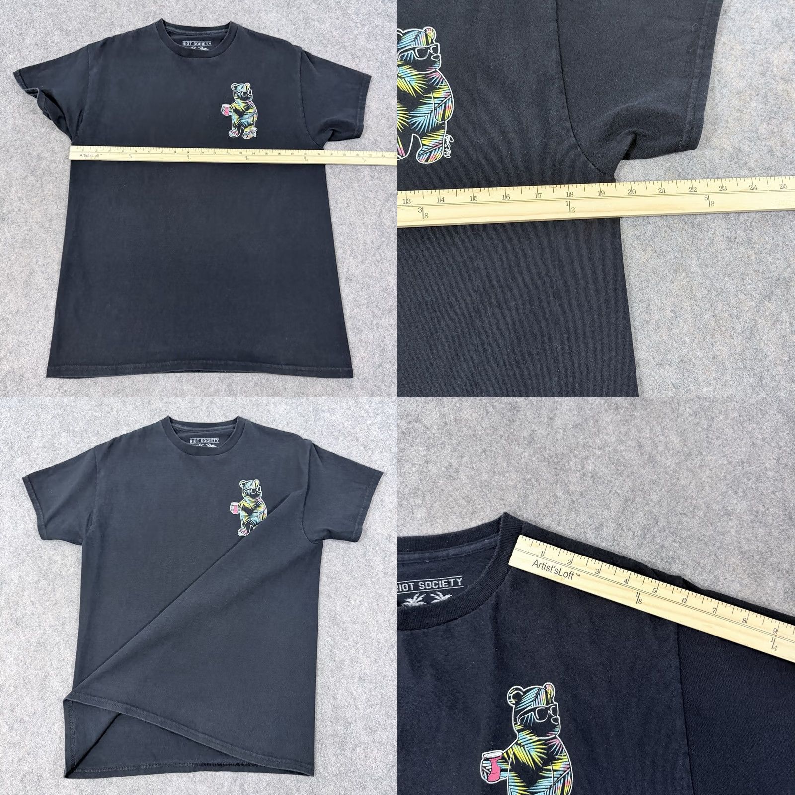 Vintage Riot Society Bear Printed Short Sleeve Crew-Neck T-Shirt Men's M Black Size US M / EU 48-50 / 2 - 8 Thumbnail
