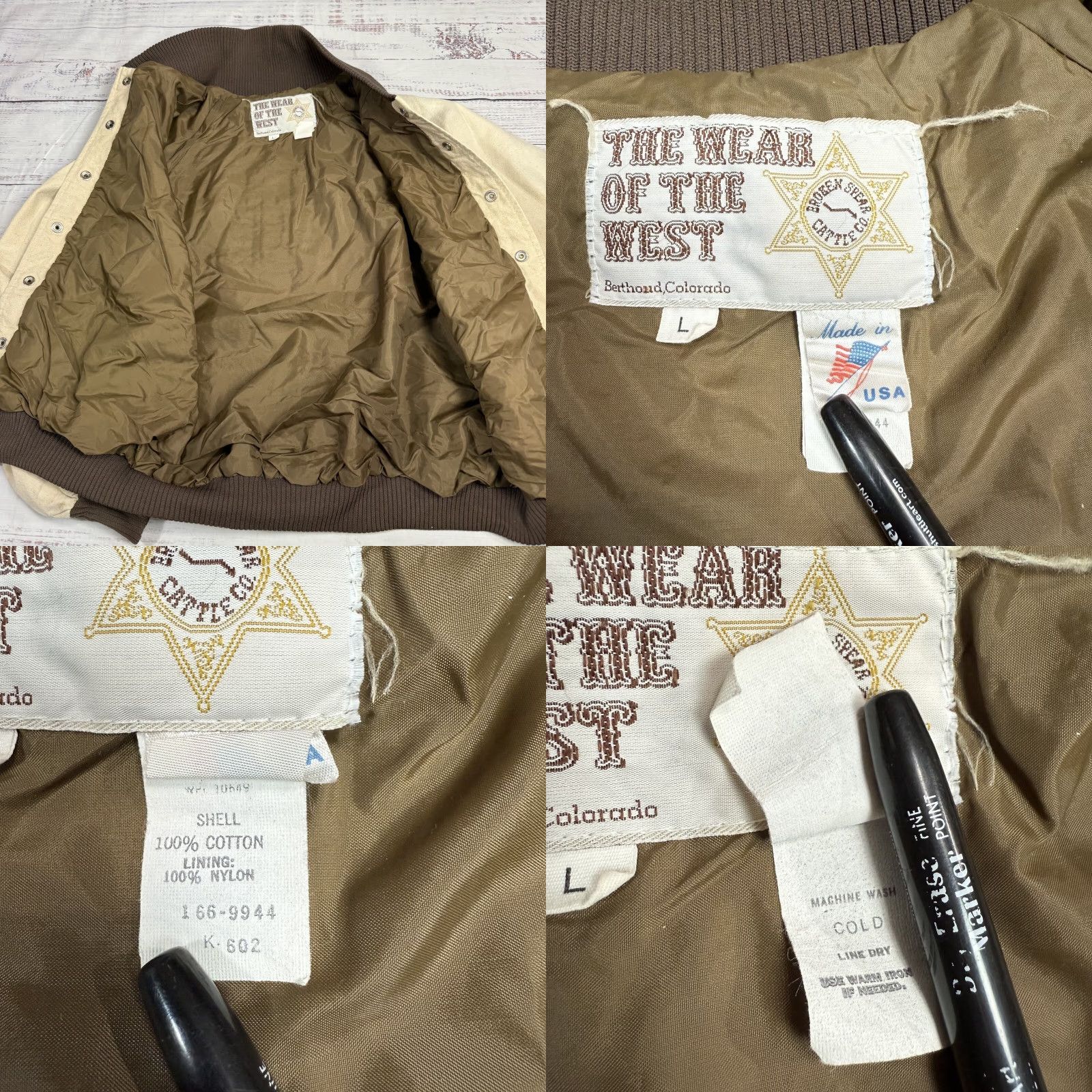 Vintage VINTAGE Wear of the West Beige Bomber Jacket Cotton Rodeo 1987 Men's Sz L Size US L / EU 52-54 / 3 - 8 Thumbnail