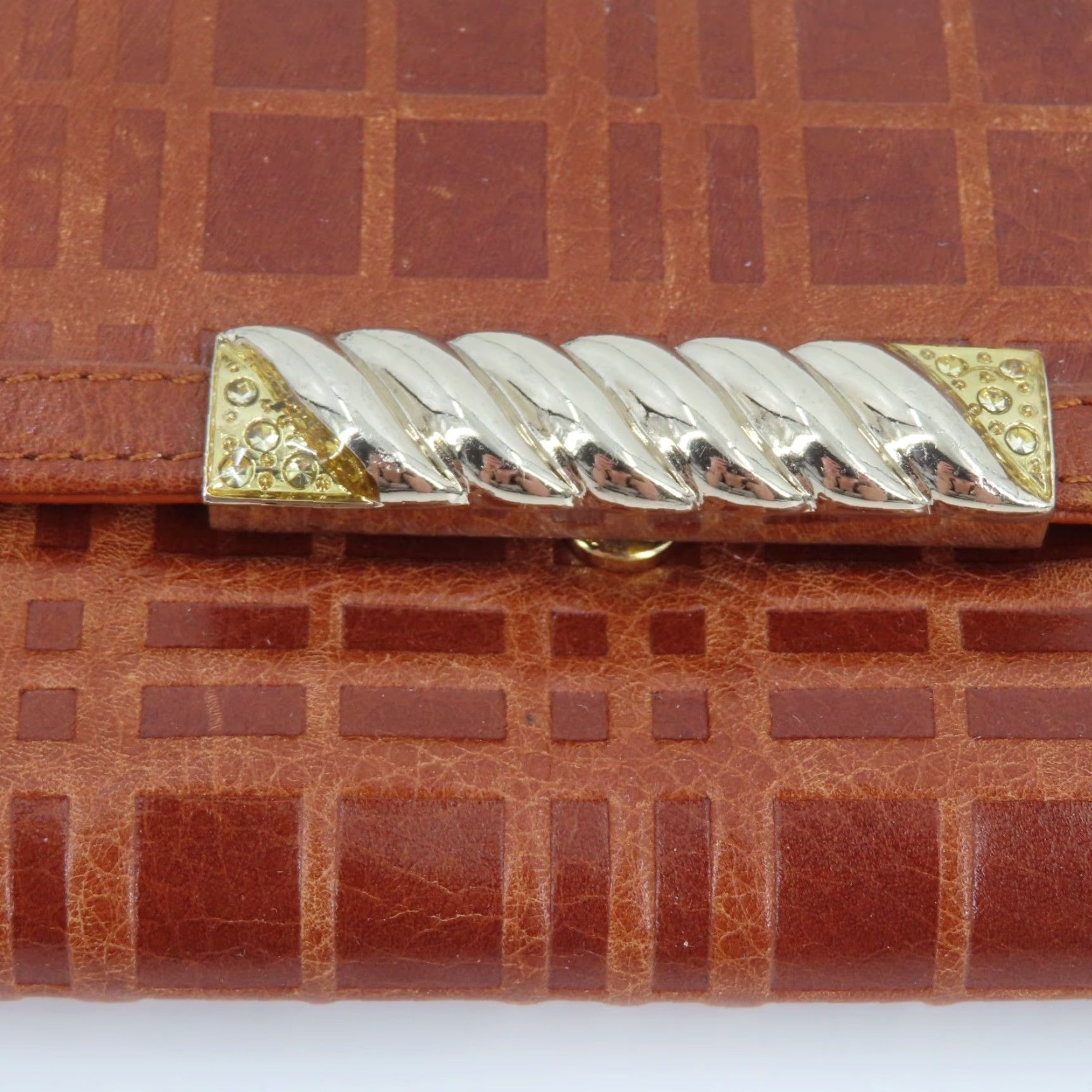 Vintage VINTAGE Tucano Wallet Brown Plaid Check Embossed Leather Folding Gold Silver Tone Metal Women Size ONE SIZE - 3 Thumbnail