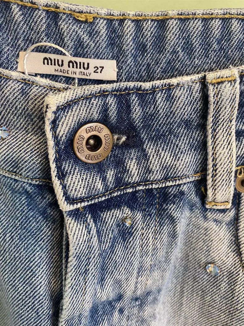 Prada Miu Miu Distressed Denim Shorts with Logo -2505 Size US 27 - 3 Thumbnail