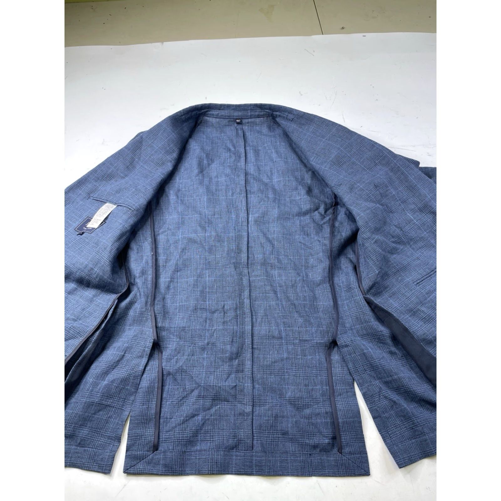 J.Crew J.CREW Blazer Jacket 40R Blue Linen Plaid Slim Notch Lapel Single-Breasted Two-Button Men Size 40R - 3 Thumbnail