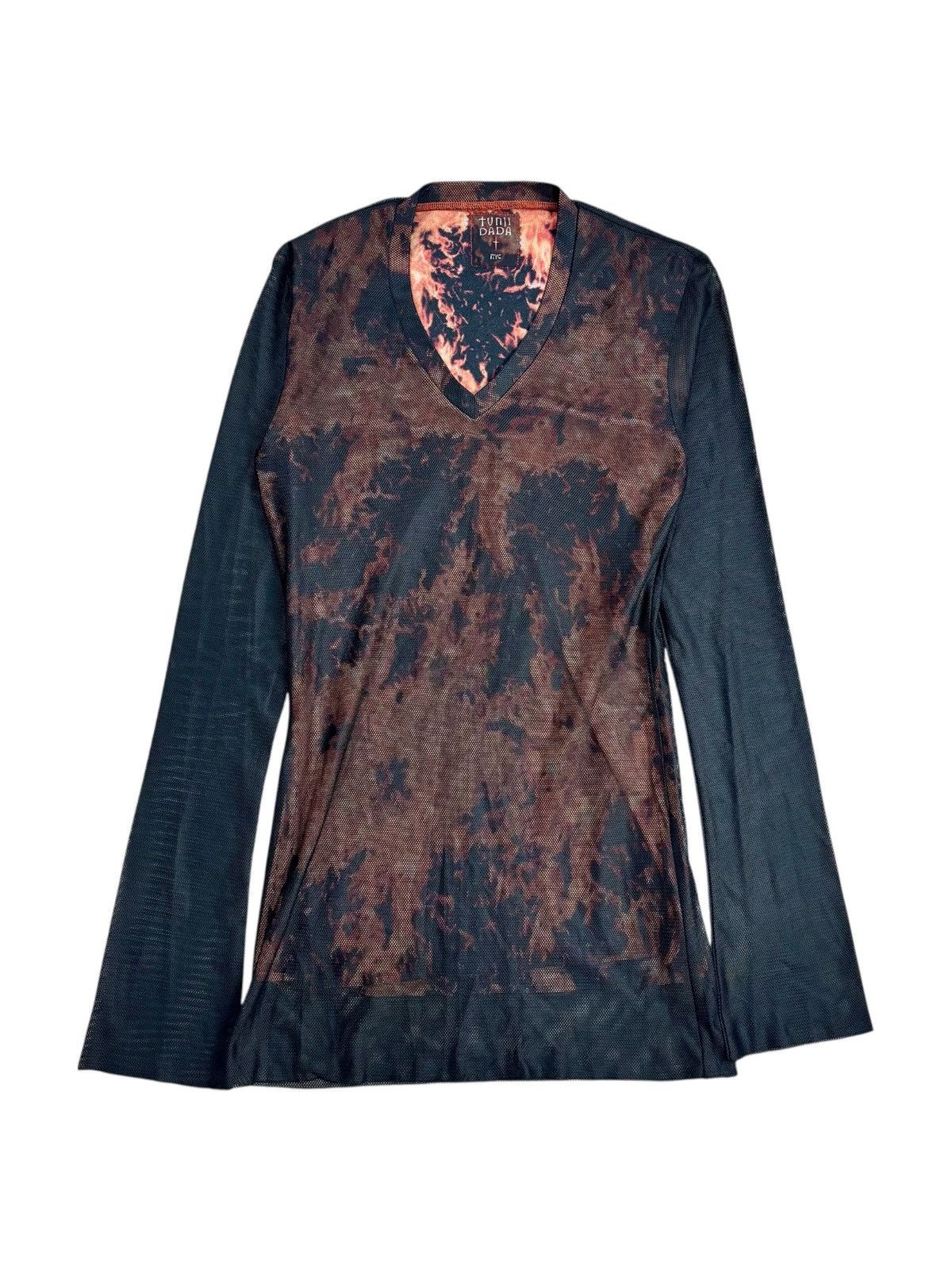 Yasuyuki Ishii 2000s Tunji Dada - V-Neck Flame Layered Fish Net Long Sleeve Size US M / EU 48-50 / 2 - 1 Thumbnail