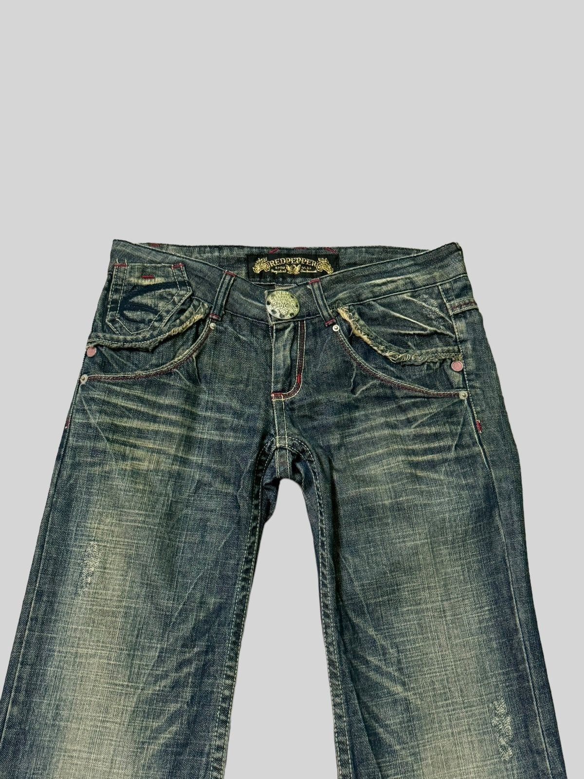 Japanese Brand Flare REDPEPPER Patches Zipper Clawmark Low Rise Denim Size US 29 - 3 Thumbnail