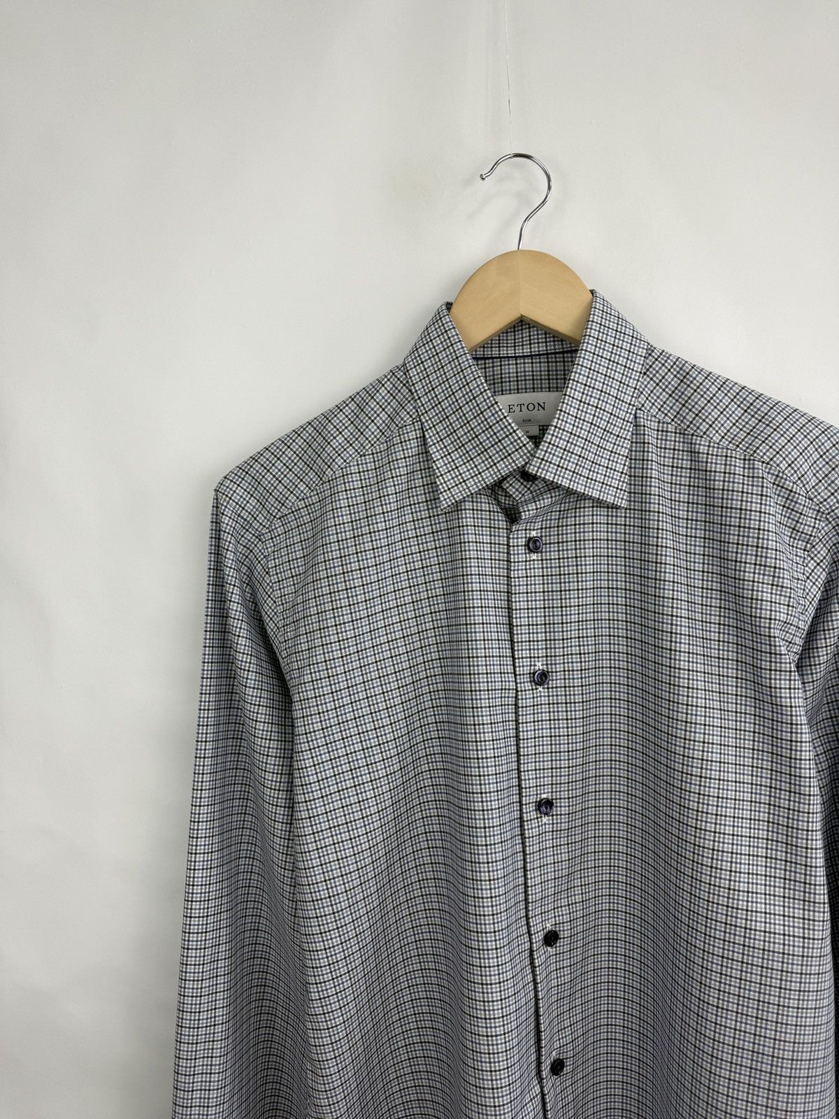 Etro 🇮🇹 Eton Slim Fit Micro Check Dress Luxury Shirt Rare Size US M / EU 48-50 / 2 - 3 Thumbnail