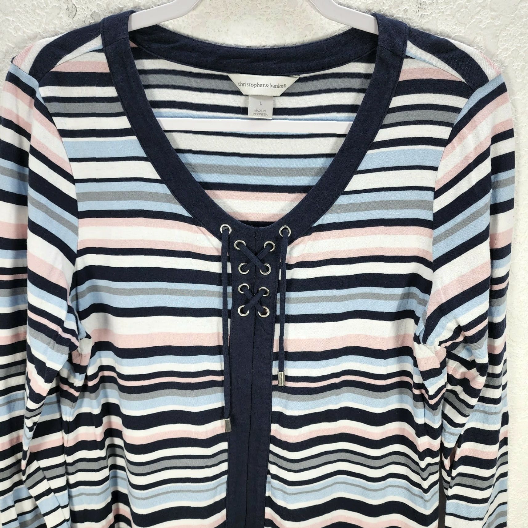 Vintage VINTAGE Christopher & Banks Blue White Stripe Tunic Sweater Soft Stretch Sz L Women Shirt? Size L / US 10 / IT 46 - 3 Thumbnail