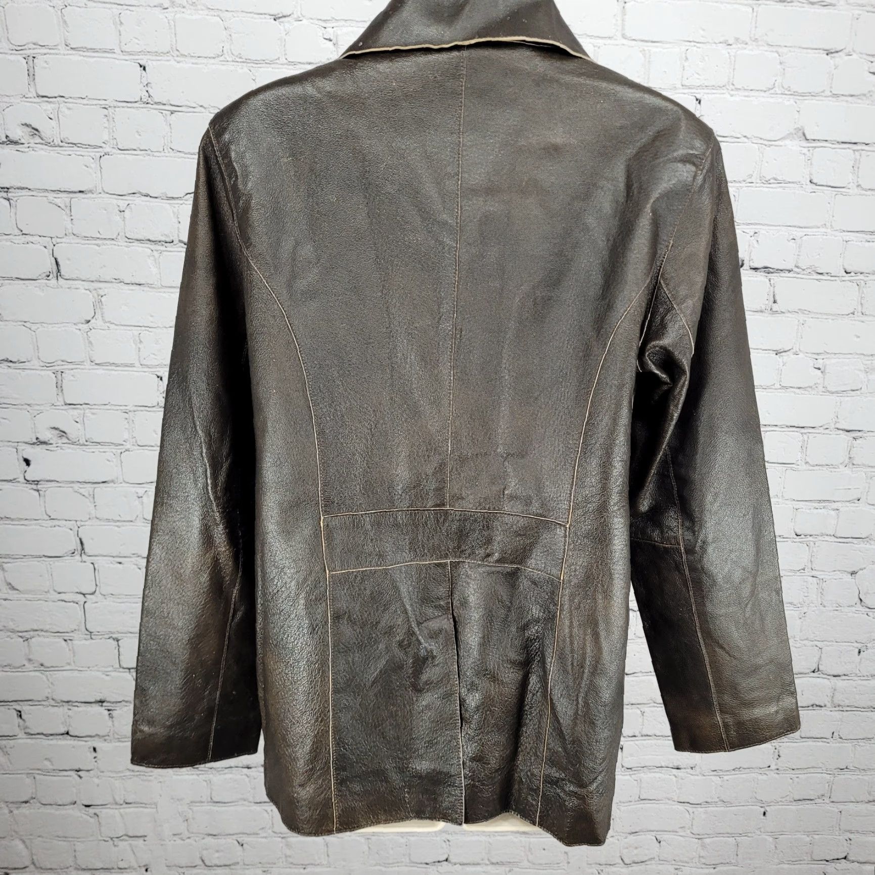 Vintage Brandon Thomas Brown Genuine Leather Double Breasted Buttoned Jacket Women M Brown Mid-Length Long Sleeve Button Closure Lined Packable Size M / US 6-8 / IT 42-44 - 2 Thumbnail
