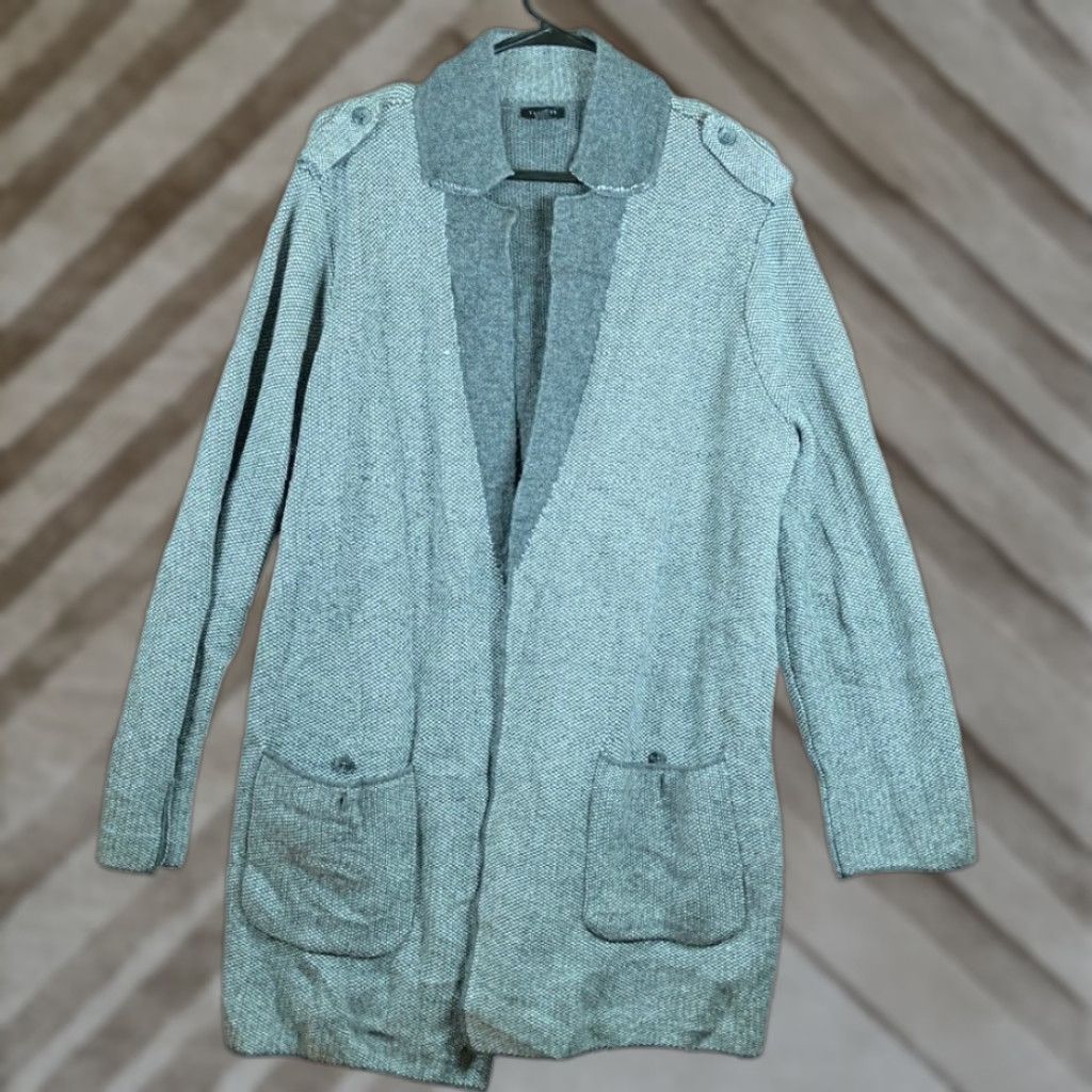 Talbots Talbots Womens Cardigan Gray Wool L Notched Lapel Patch Pockets V-Neck KnIT Knit Open Cardigan Casual Workwear Size L / US 10 / IT 46 - 1 Thumbnail