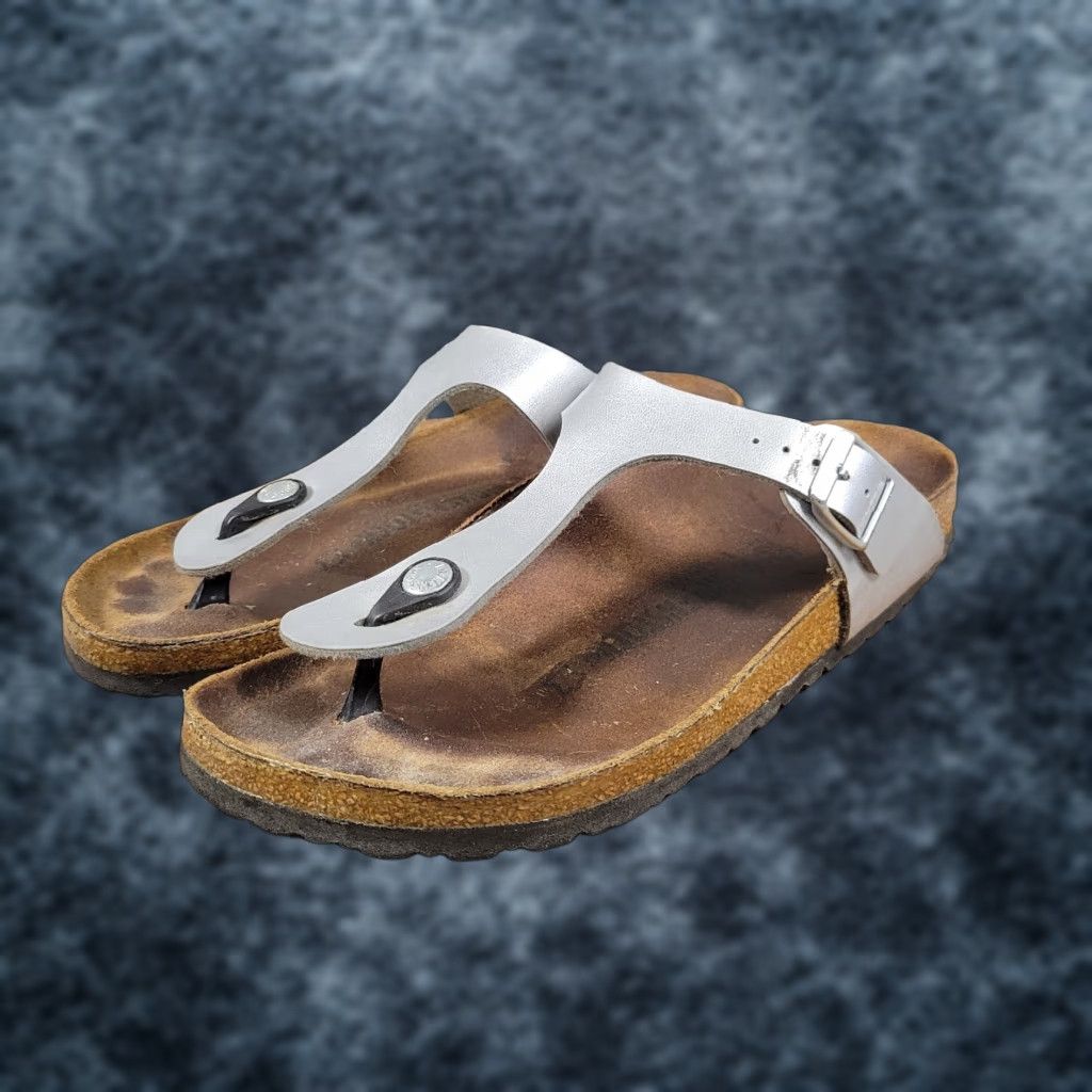 Birkenstock Gizeh Women Sandal Thong Metallic Silver Birko-Flor Size 40 US 9 Reg