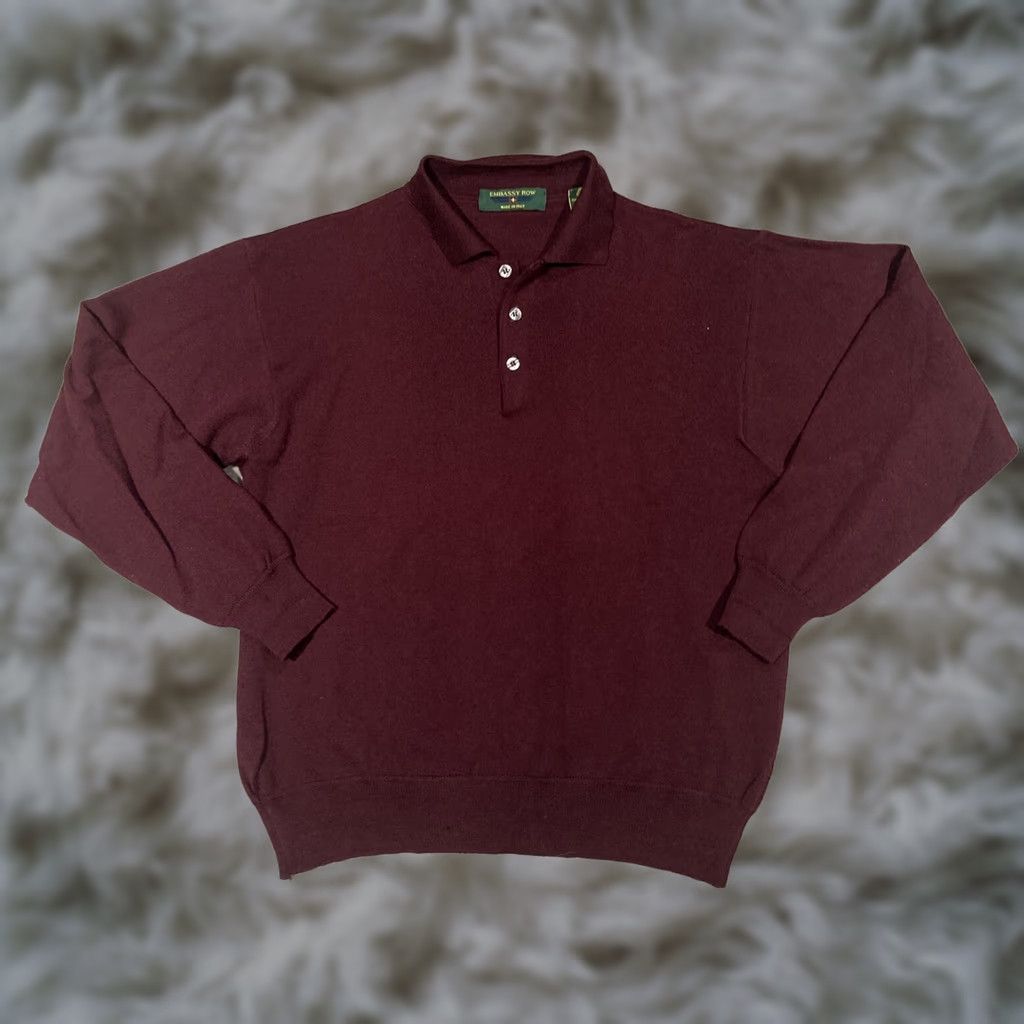 Vintage Embassy Row Polo Sweater Mens Size L Wool Shirt Red Two Ply Knit Top Pullover Tight-Knit Collared Neckline Size US L / EU 52-54 / 3 - 1 Thumbnail