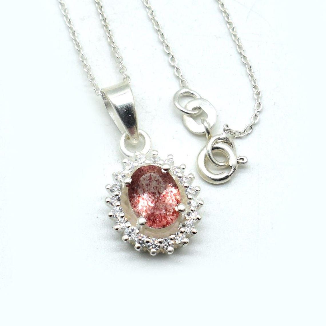 Handmade Dainty Sunstone Pendant Necklace: Oval Gem, 925 Silver Chain Size ONE SIZE - 2 Thumbnail
