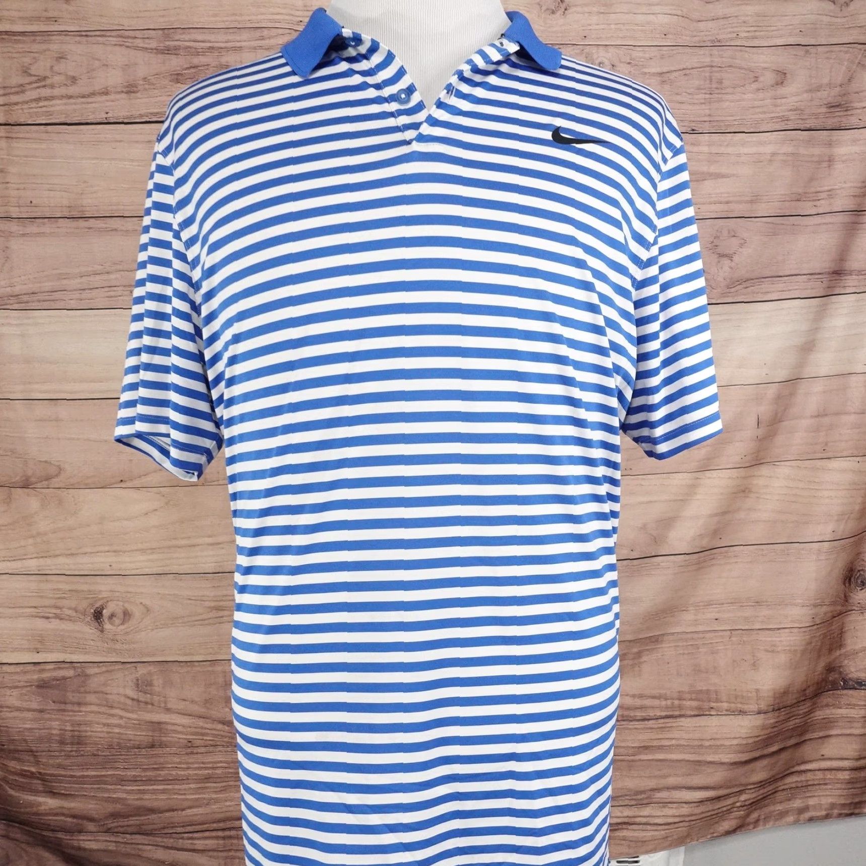 Nike Nike Golf Polo Shirt Mens XL Blue White Stripe Dri-FIT Short Sleeve Size US XL / EU 56 / 4 - 3 Thumbnail