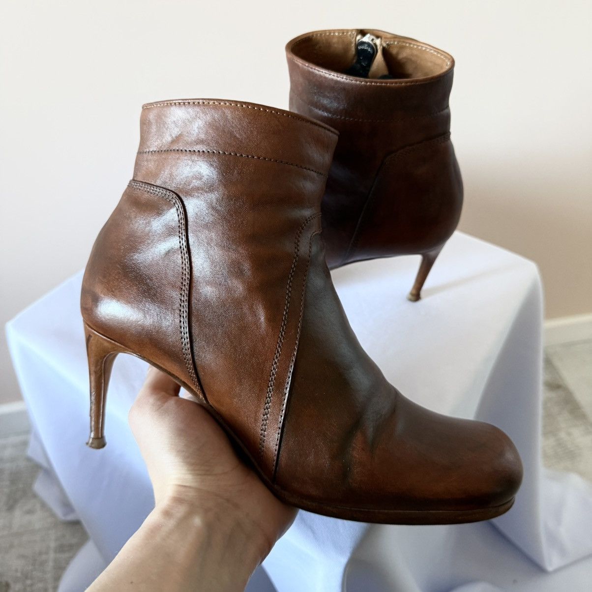 Rick Owens Rick Owens Stiletto Blood Brown Leather Zip Heels Boots Size US 10 / IT 40 - 5 Thumbnail