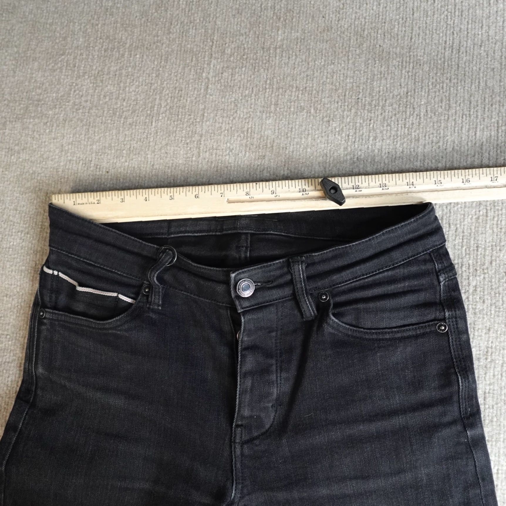 Vintage NEUW Jeans 29 x 31 Black Iggy Skinny Selvedge Denim Red Line Mens Regular 5-Pocket Button Fly Clothing Size US 29 - 4 Thumbnail