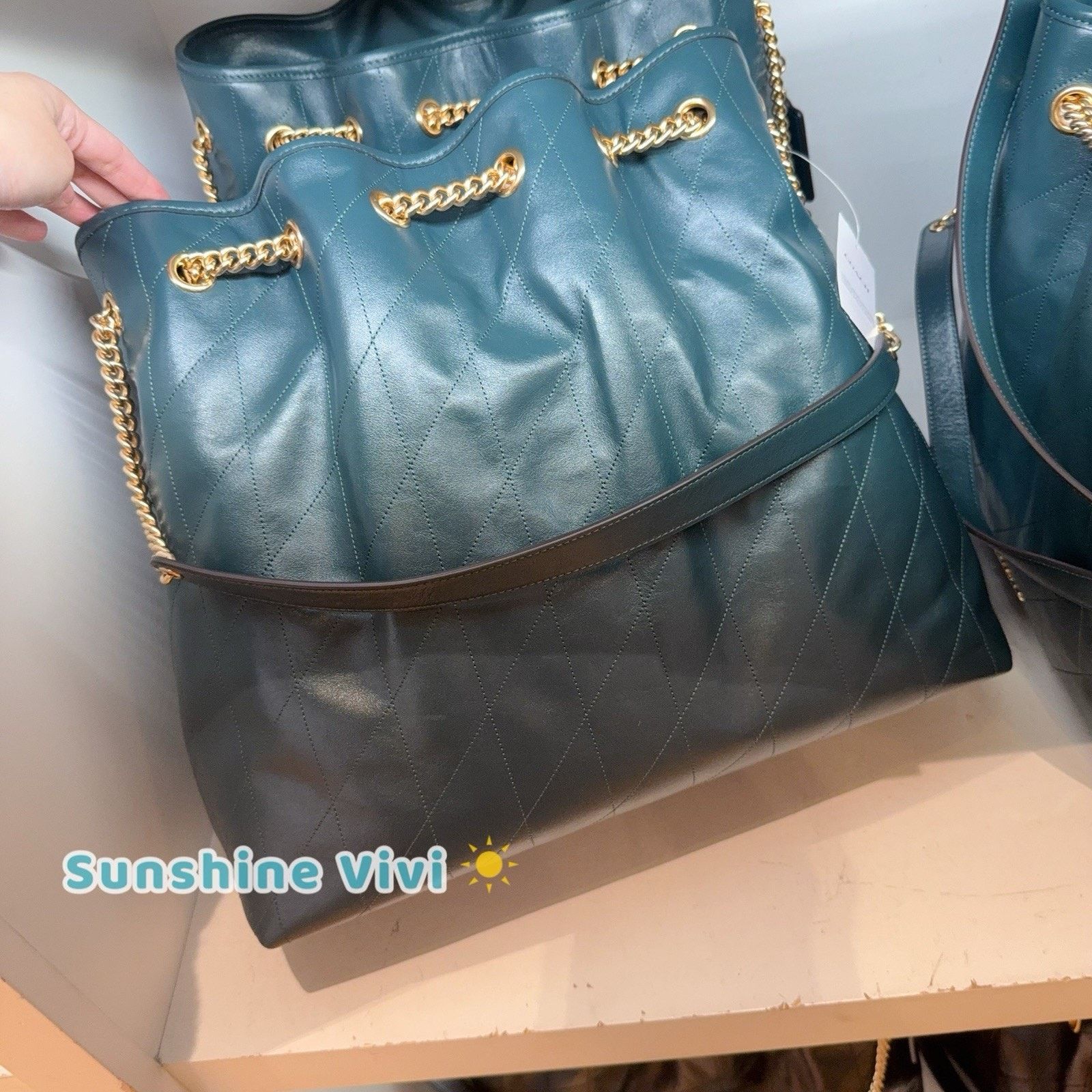 Coach NWT Coach Evelyn Large Shoulder Bag CCZ81 Leather DARK TEAL Size ONE SIZE - 6 Thumbnail