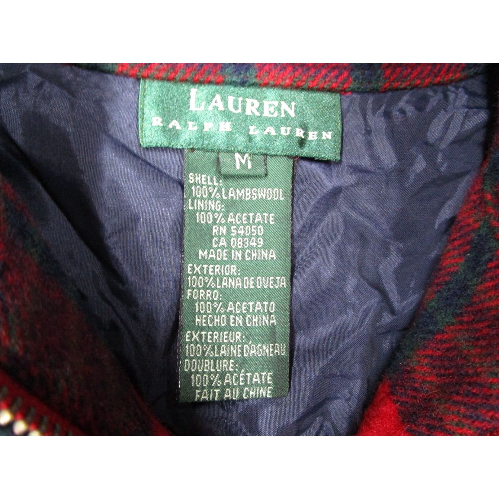 Ralph Lauren VINTAGE LAUREN RALPH LAUREN Jacket Mens Medium Red Plaid Full Zip Lambswool Loop Collar Bomber Jacket Size US M / EU 48-50 / 2 - 4 Thumbnail