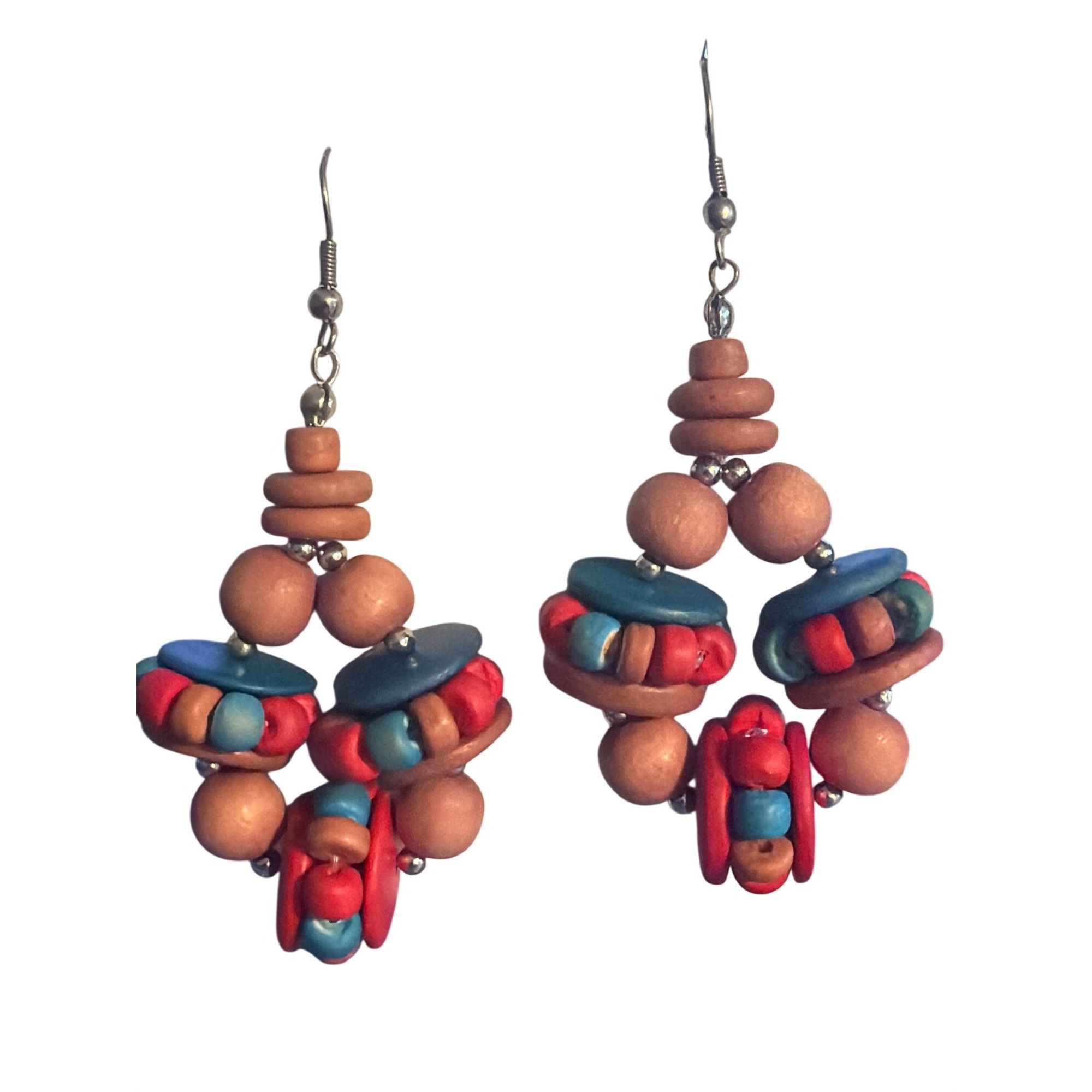 Other Vintage Southwestern Dangle Earrings Terra Cotta Red Blue Be Size ONE SIZE - 1 Thumbnail