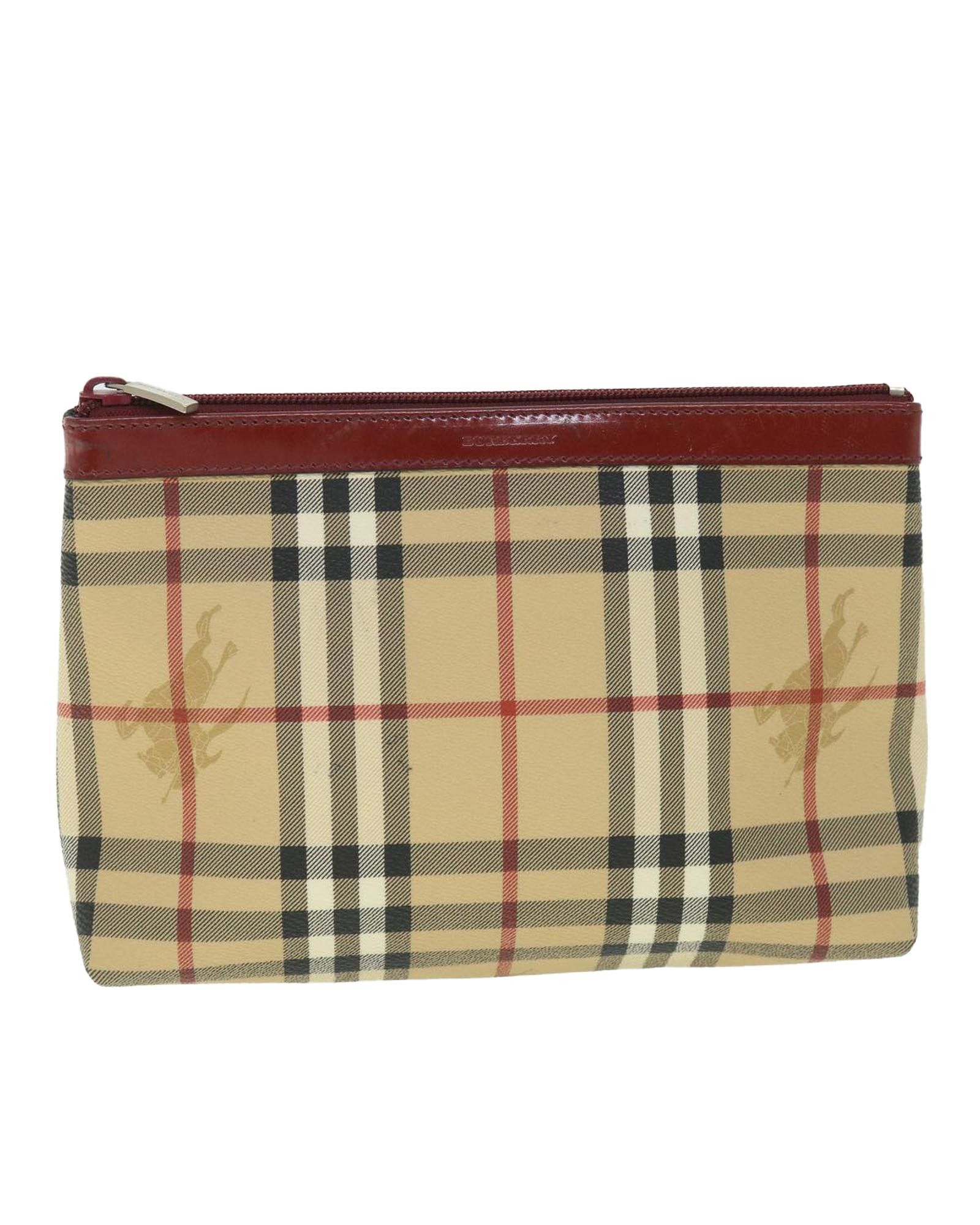 image of Burberry Classic Checkered Leather Pouch in Beige, Women's