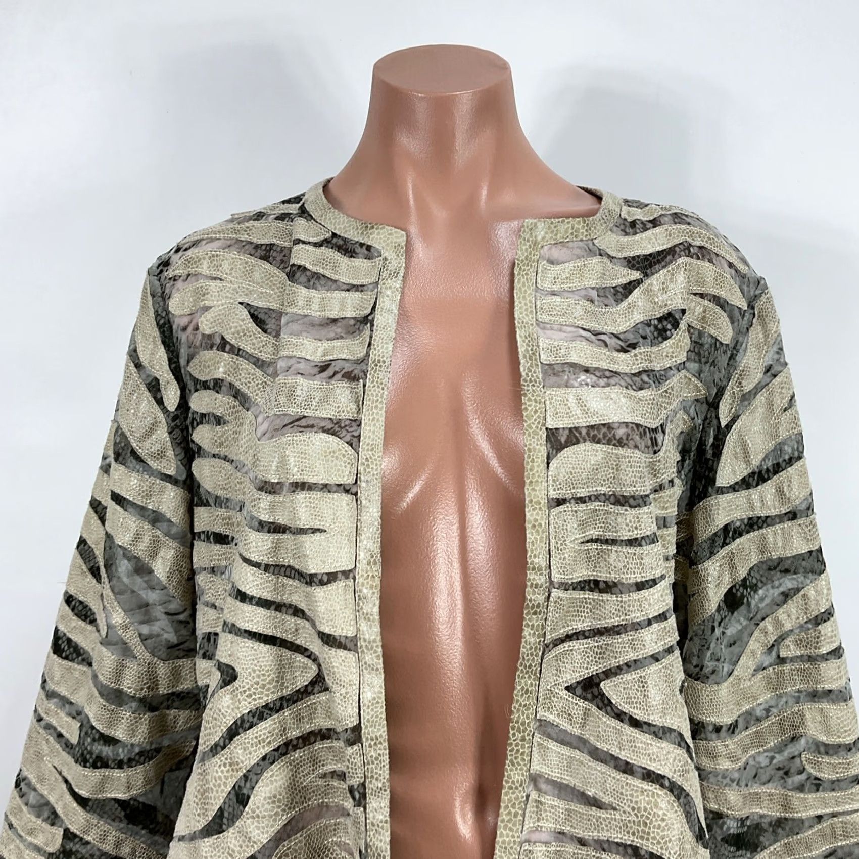 Vintage Chicos Travelers Collection snakeskin burnout jacket crop blazer kimono sz 1 Size M / US 6-8 / IT 42-44 - 3 Thumbnail