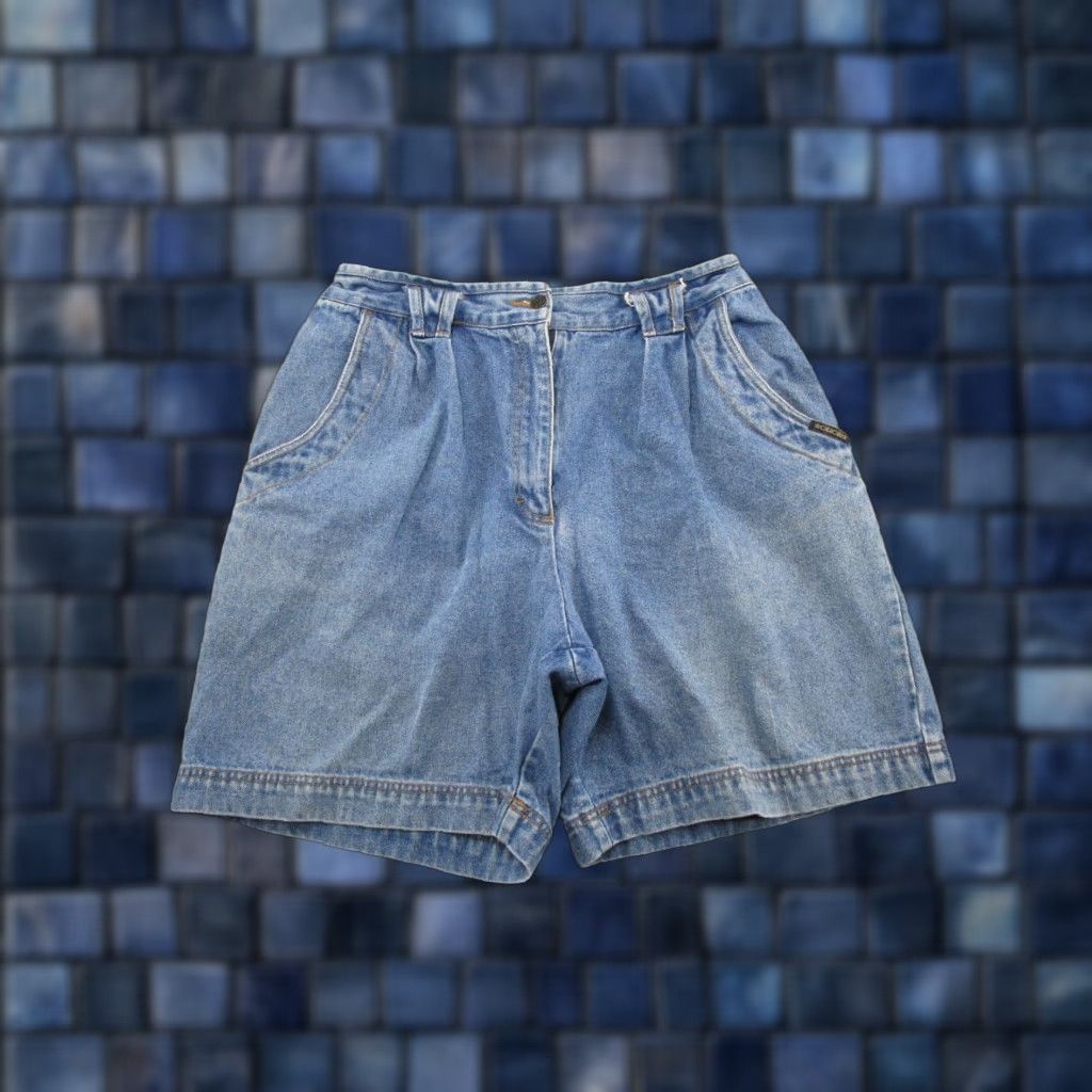 Cherokee VINTAGE Cherokee 90s Elastic Waist High Rise Mom Denim Shorts 16W Blue Stretch Pockets Womens Size 38" / US 16 / IT 52 - 1 Thumbnail