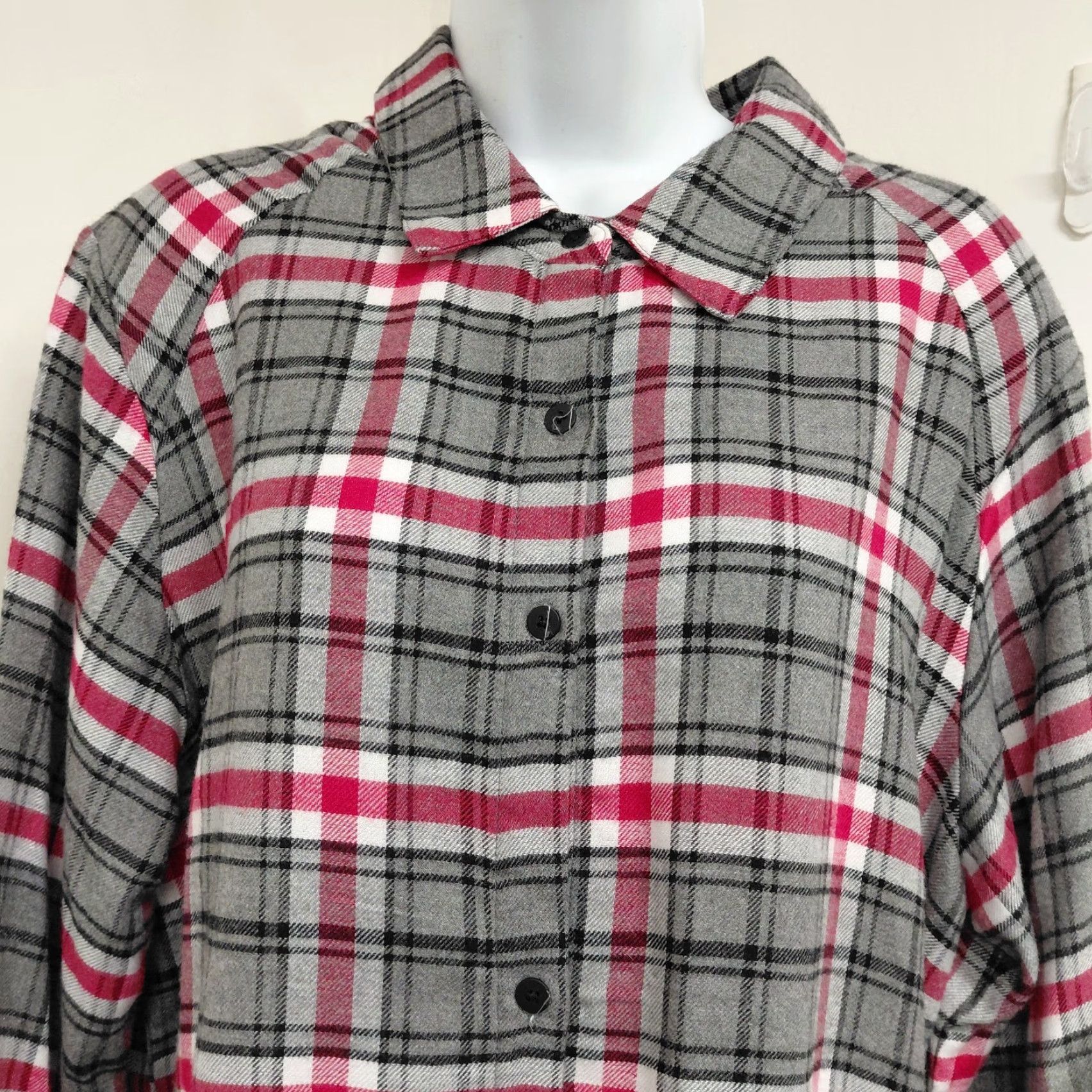 DKNY DKNY Dress Women's Large Gray Pink Window Pane Plaid Button Up Long Sleeve Size L / US 10 / IT 46 - 5 Thumbnail