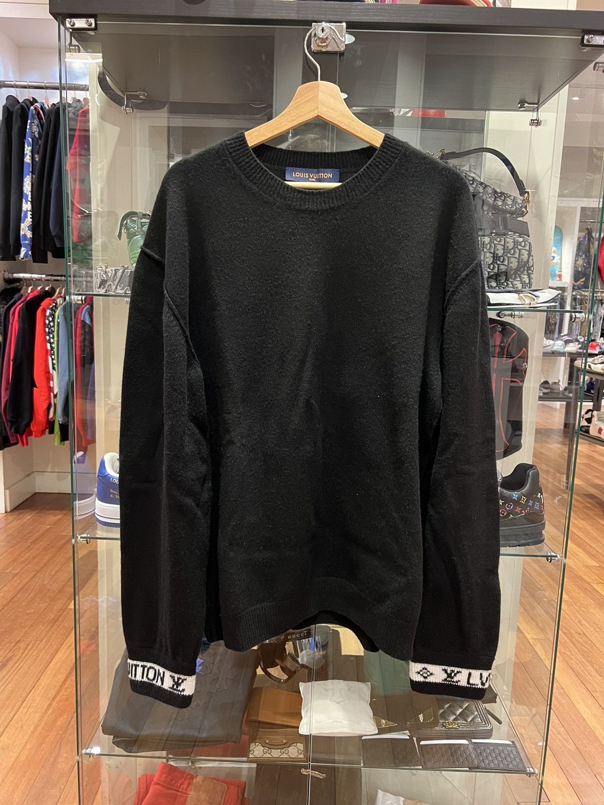 Louis Vuitton Cashmere Knit Cuff Logo Sweater black white