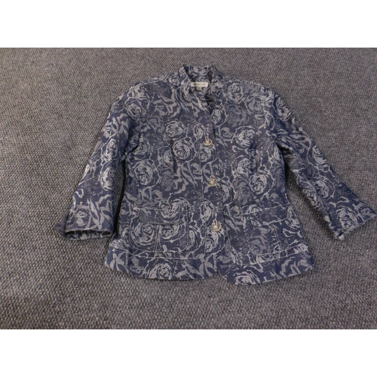 Coldwater Creek Coldwater Creek Blazer Womens 6 Blue Floral Linen Blend Button Front Jacket Size M / US 6-8 / IT 42-44 - 2 Thumbnail