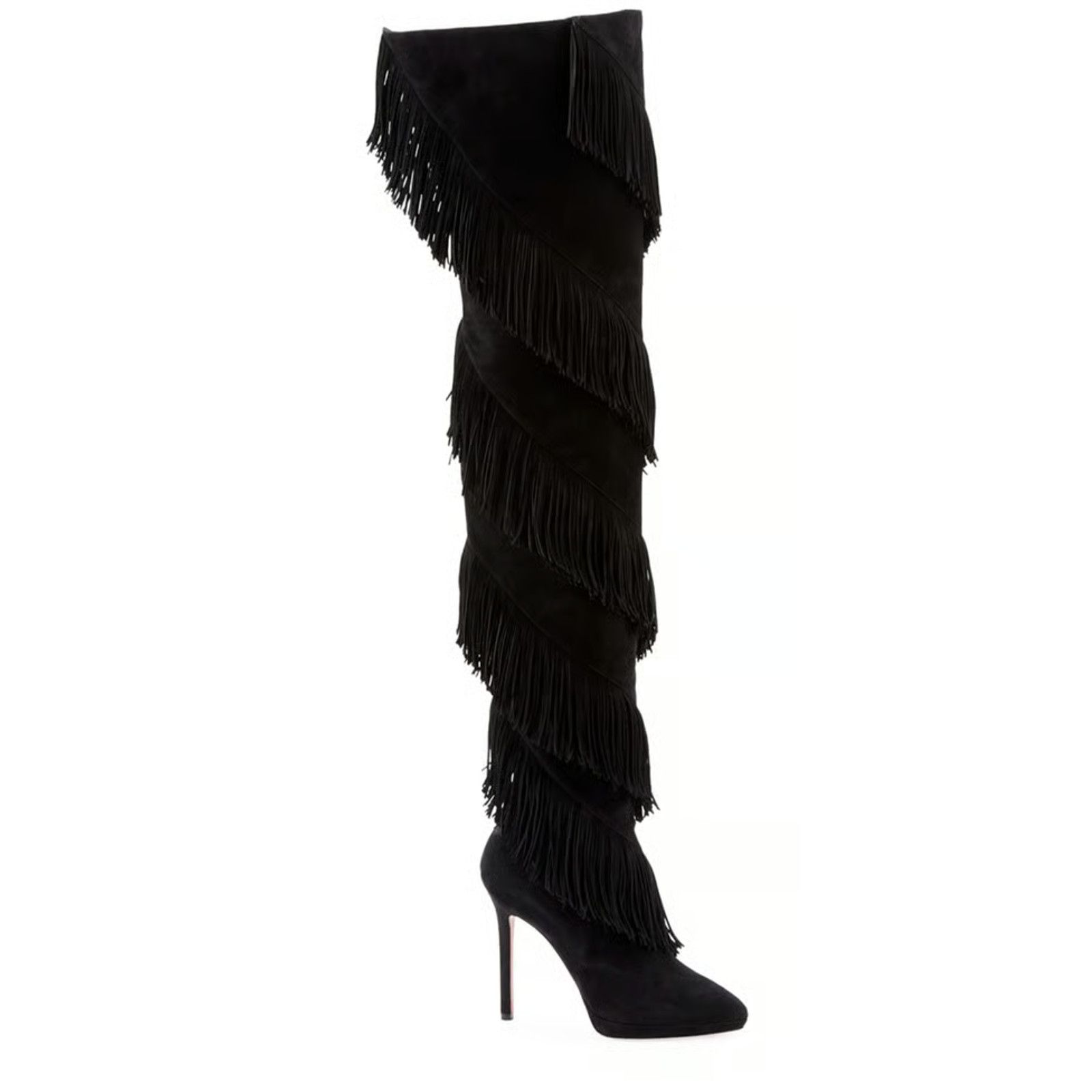 Christian Louboutin Christian Louboutin Bolcheva 120 Black Fringe Thigh High OTK Size US 6.5 / IT 36.5 - 5 Thumbnail