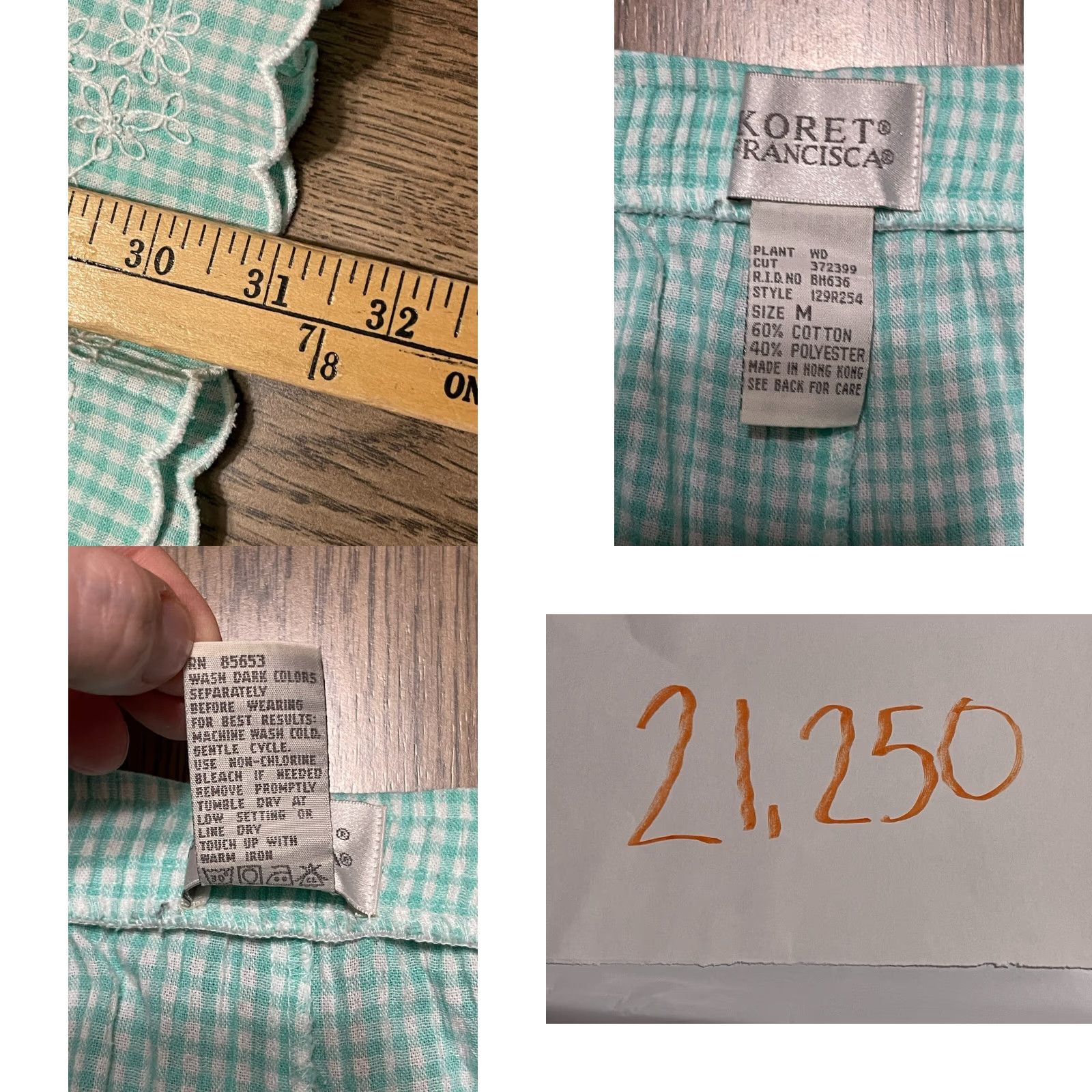 Vintage KORET FRANCISCA Pants Women's Medium Blue White Plaid Pants, Regular, Cropped, Straight Leg, Inseam 20 in, Fall Spring Summer, Womens, 30 in Waist Size 32" / US 10 / IT 46 - 8 Thumbnail