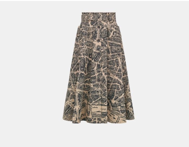 o1w1db10425 357J23A Flared Midi Skirt in Black & Beige
