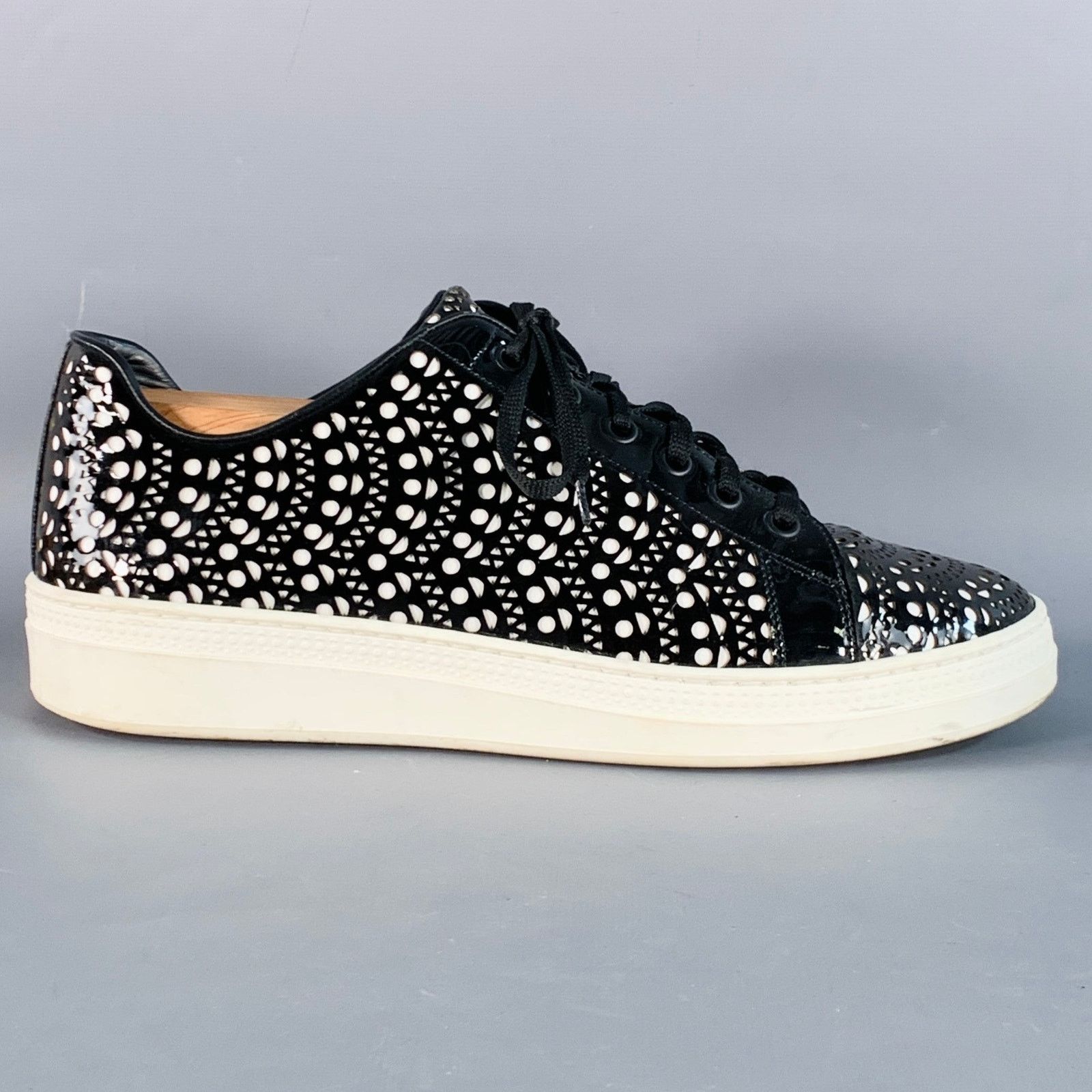 Alaia ALAIA Size 9 Black White Perforated Patent Leather Sneakers Size US 9 / IT 39 - 2 Thumbnail