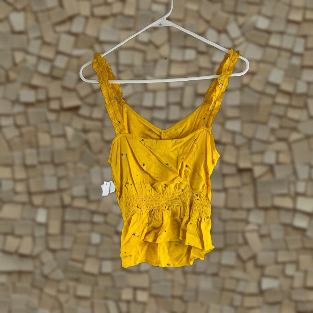 Vintage ABOUND Top Women's Size M Yellow Rose Floral Ruffled Sleeve Smocked Front NWT Size M / US 6-8 / IT 42-44 - 1 Thumbnail