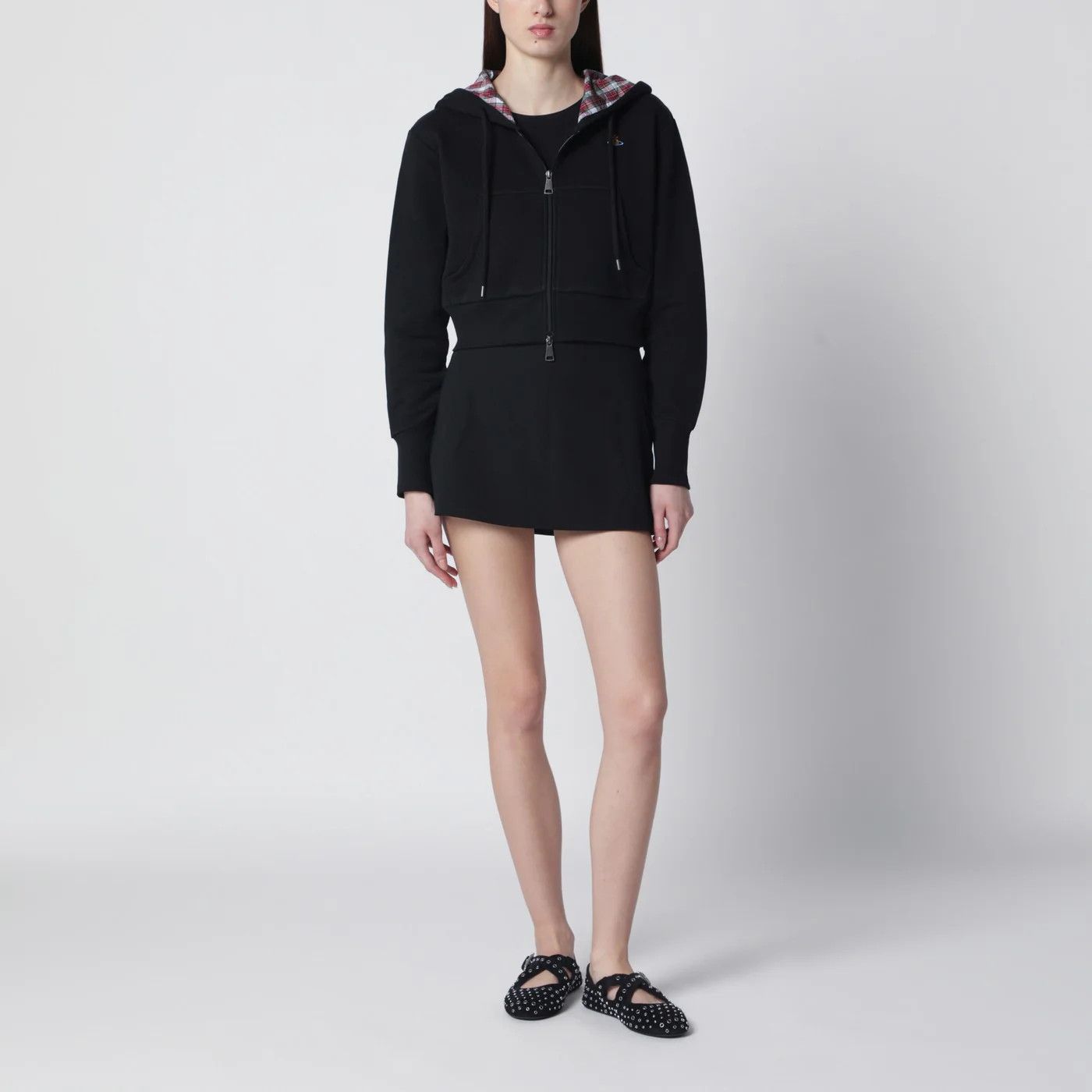 Vivienne Westwood o1d2blof0526 Cropped Logo Sweatshirt Hoodie in Black Size S / US 4 / IT 40 - 1 Thumbnail