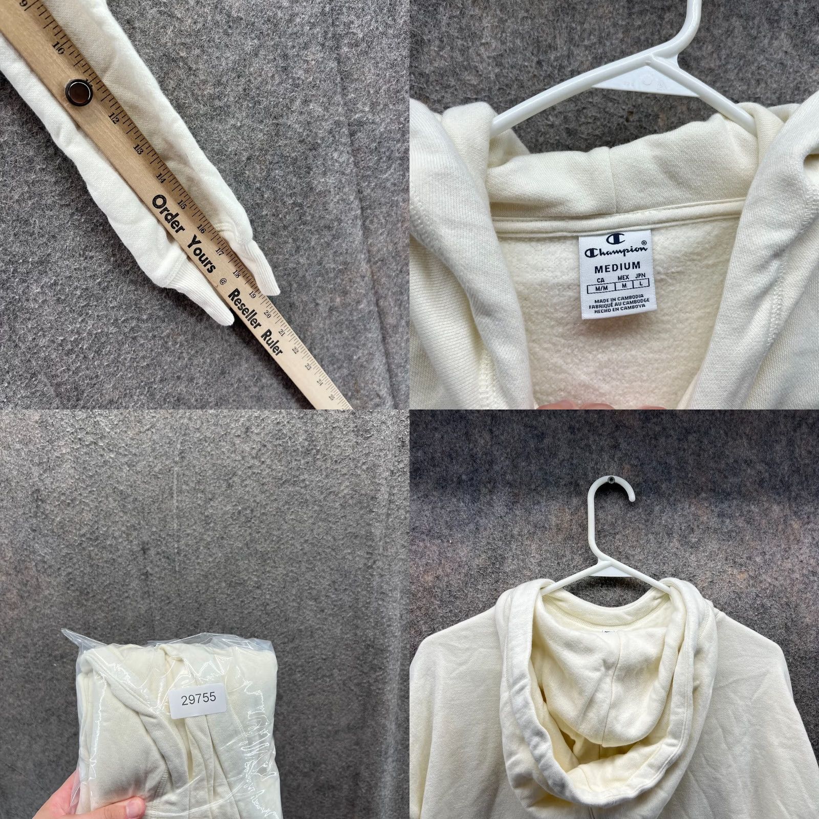 Champion VINTAGE Champion Hoodie Womens Medium Bone White Pullover Fleece 90s Beige Cotton Sweatshirt 90s Women Mens? Size M / US 6-8 / IT 42-44 - 8 Thumbnail