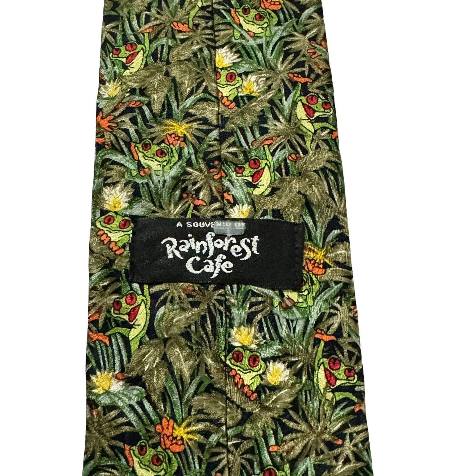 Other Rainforest Cafe Tree Frogs 100% Silk Vintage Necktie Size ONE SIZE - 4 Thumbnail