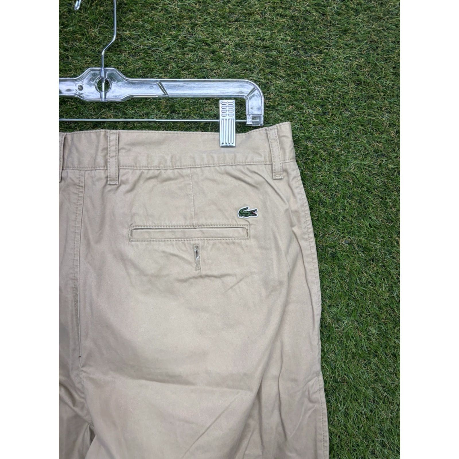 Lacoste Lacoste Slim Pants Mens 34 Beige Cotton Blend Straight Front Flat Mid Rise 33 Inseam Slim Fit Logo Dress Pants Size US 34 / EU 50 - 3 Thumbnail