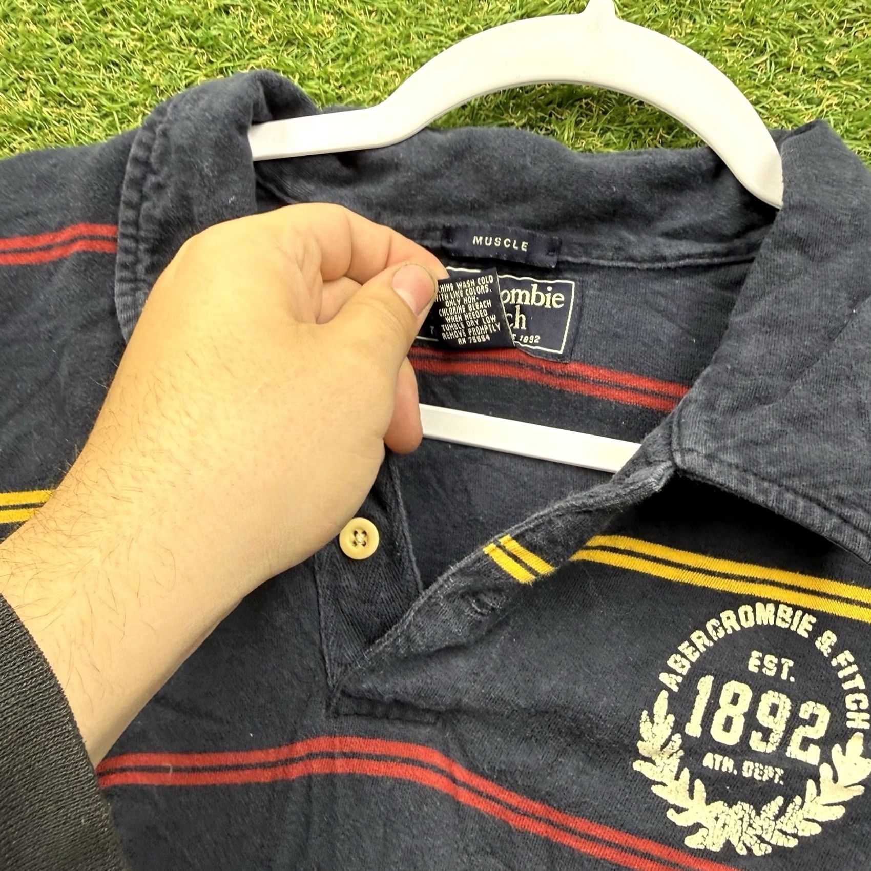 Abercrombie & Fitch Abercrombie & Fitch Rugby Polo Shirt Mens XL Striped ANF 9 Patch Pullover Blue 100% Cotton College, Preppy, Sports Mens XL Polo Size US XL / EU 56 / 4 - 5 Thumbnail