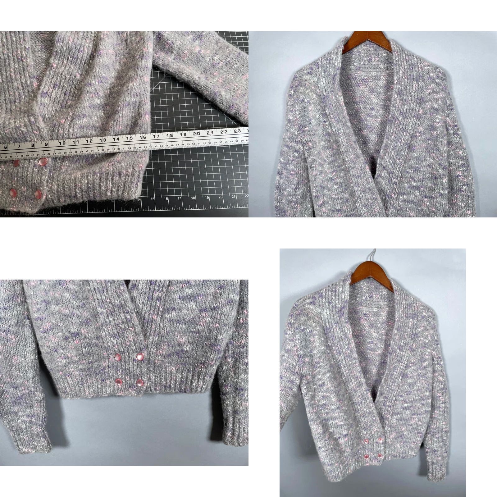 Vintage VINTAGE Mohair Blend Cardigan Women's Small Gray Purple Double Breasted Sweater VTG Size S / US 4 / IT 40 - 8 Thumbnail