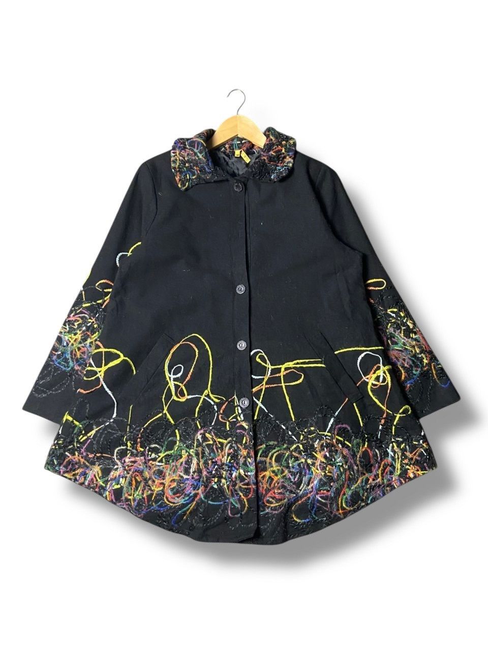 Japanese Brand Cin+derella Artsy Wool Coat with Abstract Design (168) Size S / US 4 / IT 40 - 1 Thumbnail