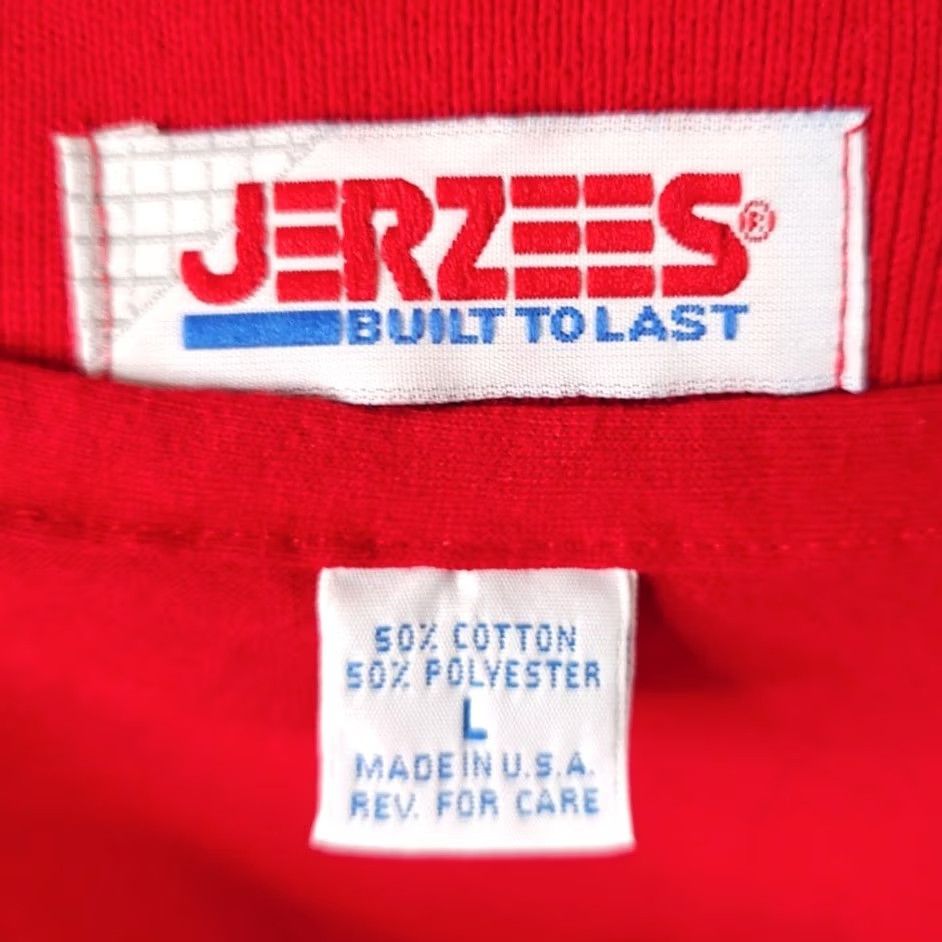 Jerzees VINTAGE Jerzees Polo Shirt Mens Large 80s 90s Made In USA Cotton Blend Red Short Sleeve Polo Shirt Mens L Size US L / EU 52-54 / 3 - 6 Thumbnail