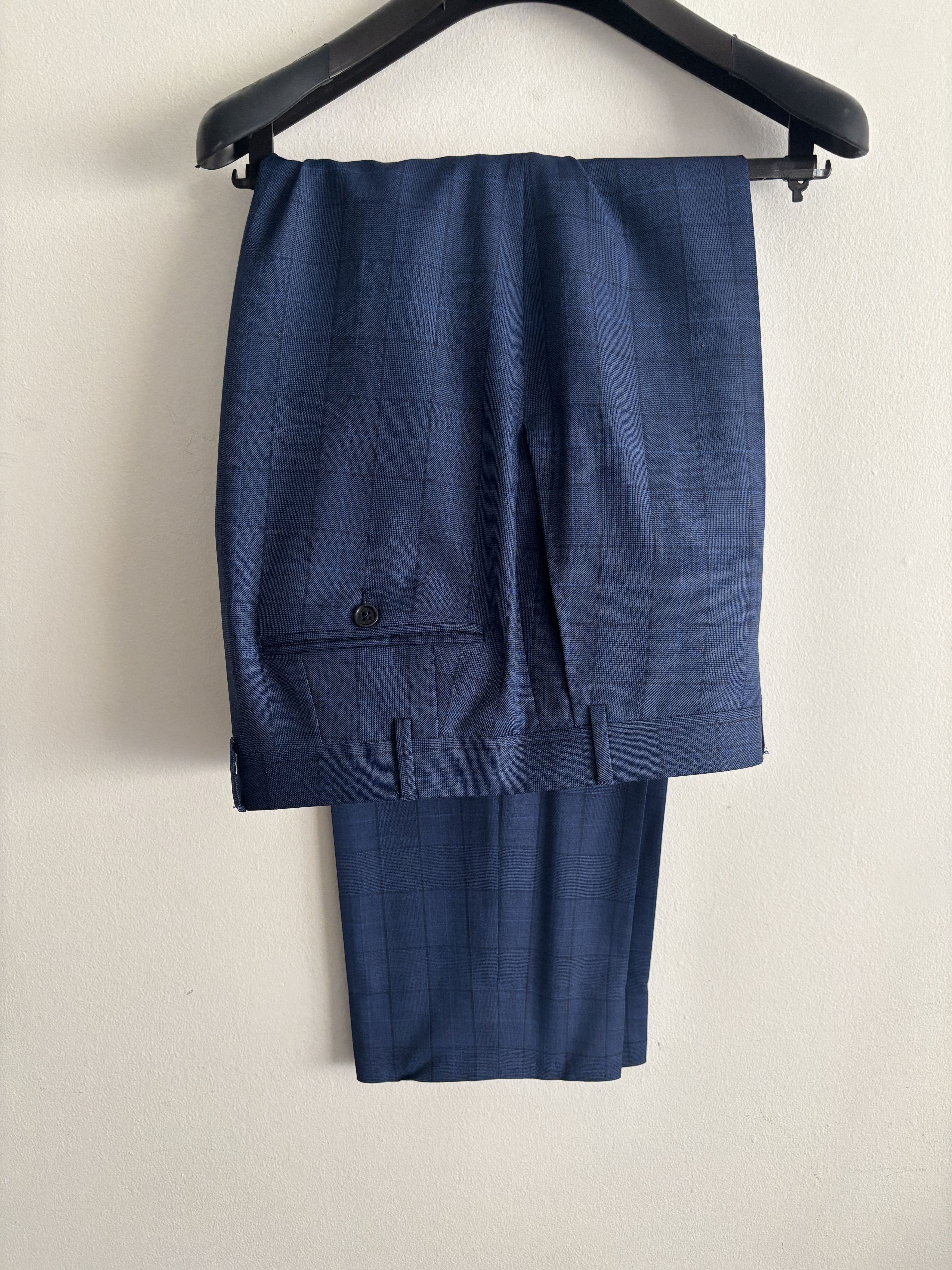 Canali $2100 Windowpane Check Blue Suit - Size 46. Pants 36-37 Size 46R - 14 Thumbnail