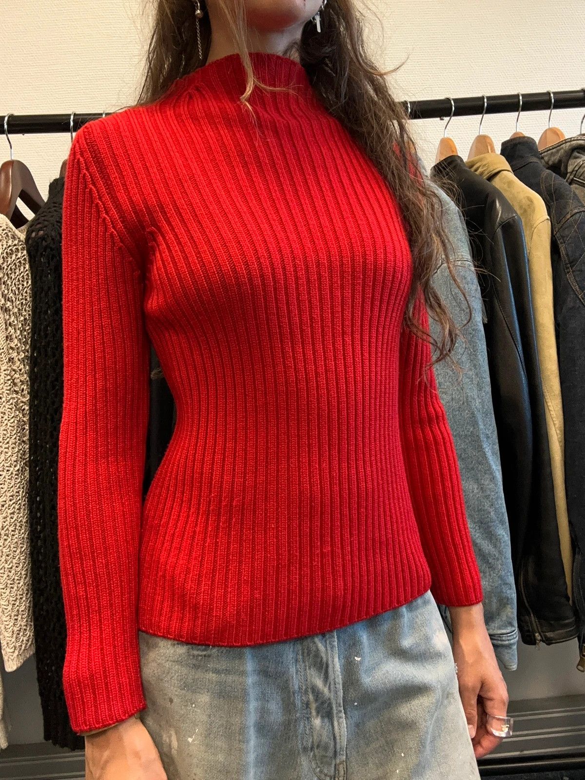 Prada Prada Sport FW2003 Red Ribbed Wool High Neck Sweater Knit Size S / US 4 / IT 40 - 2 Thumbnail
